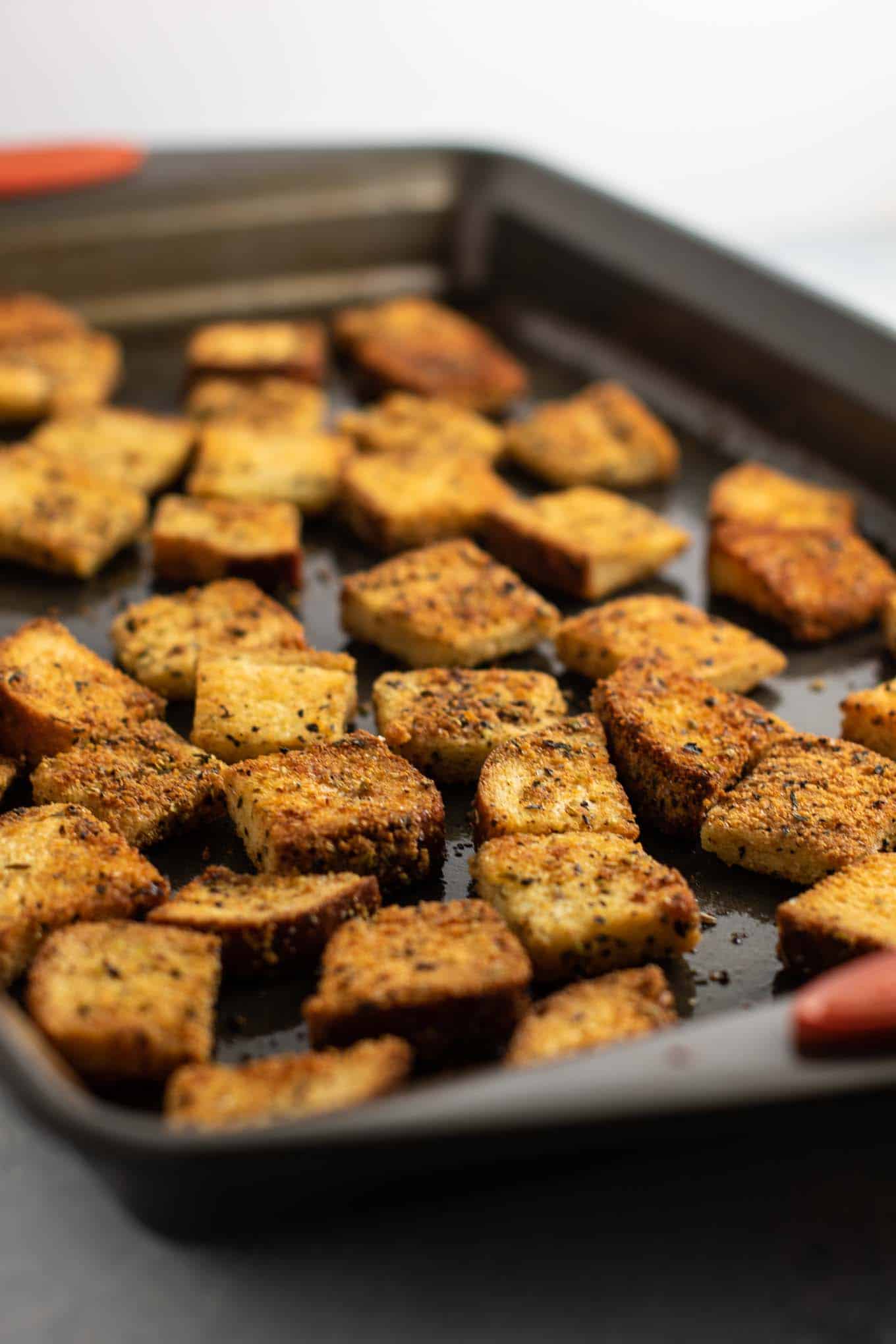 croutons on a cookie sheet
