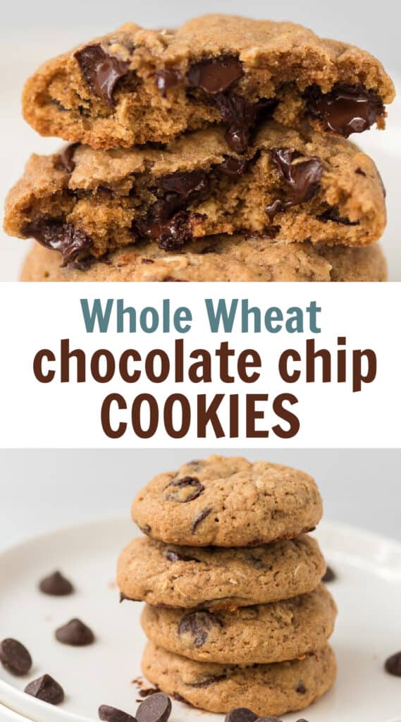 image with text "whole wheat chocolate chip cookies"