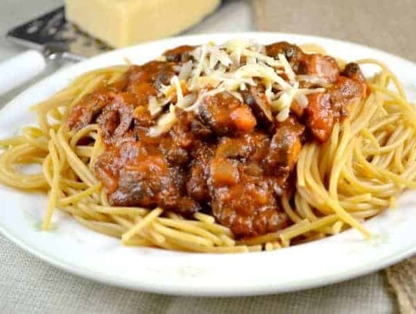 loaded veggie meatless spaghetti