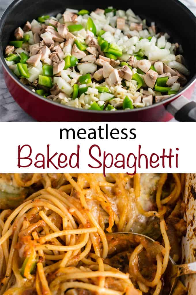 The best veg spaghetti recipe - easy meatless dinner that tastes delicious! #meatless #vegetarian #bakedspaghetti #dinner #vegetarianspaghetti