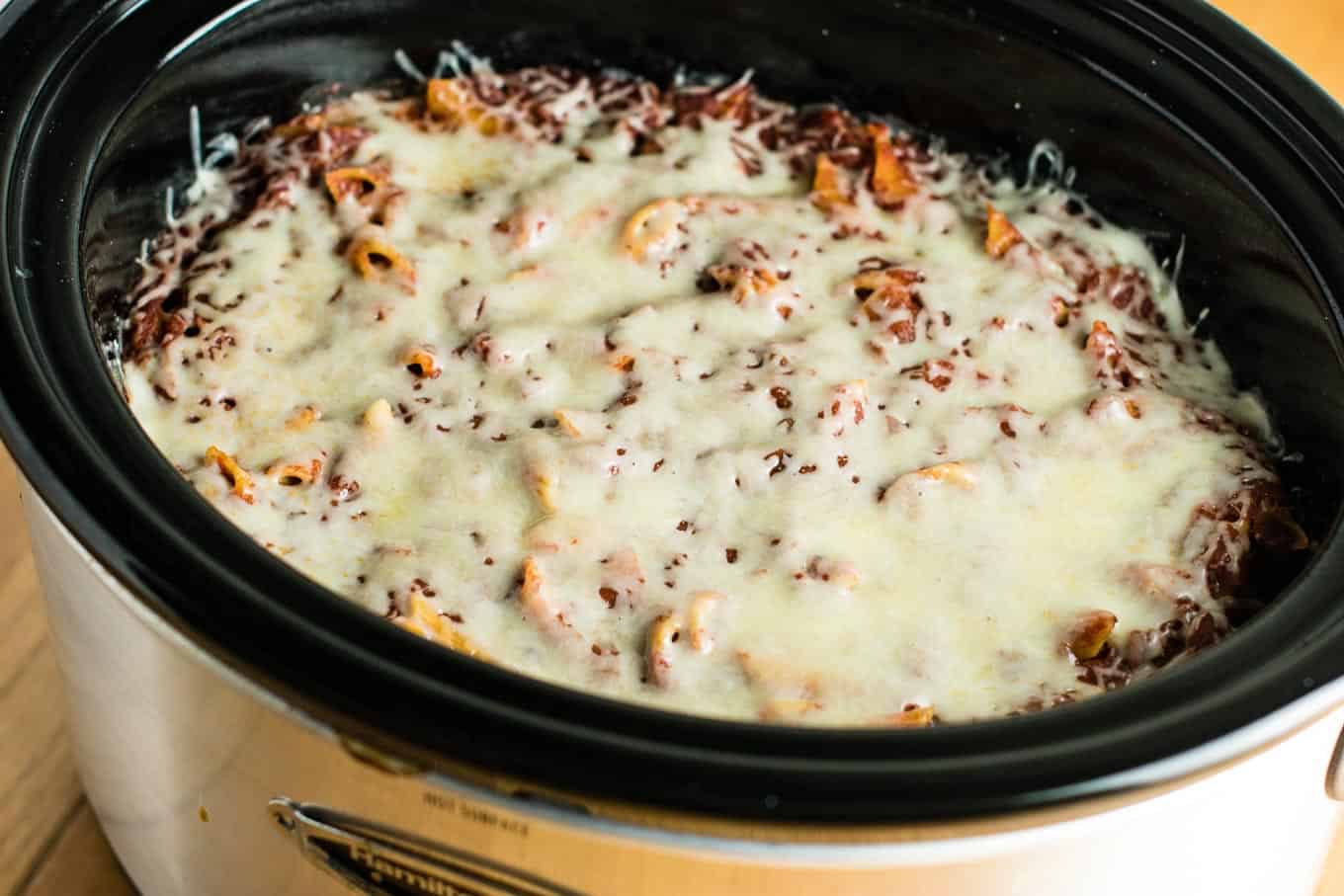 This Easy Crockpot Baked Ziti gets RAVE reviews