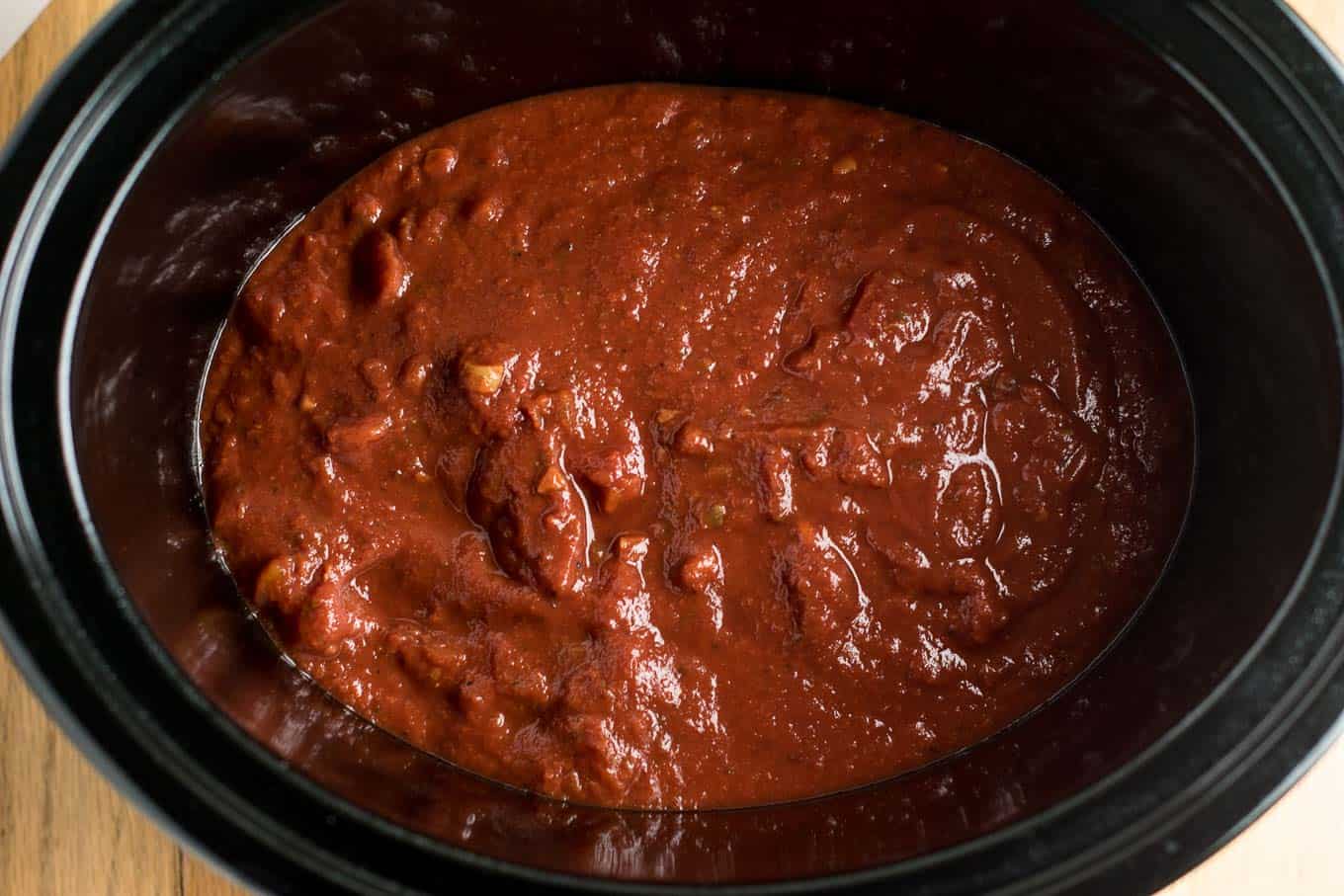 pasta sauce in a slow cooker