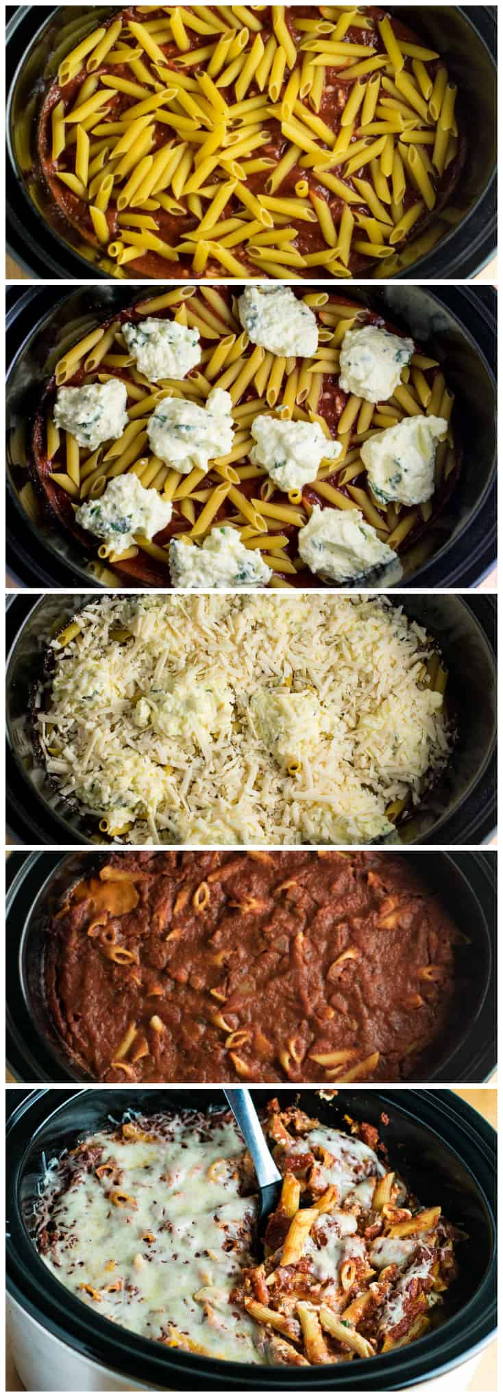 This Easy Crockpot Baked Ziti gets RAVE reviews. Everyone loves this when I make it! So simple to assemble and you don’t even have to cook the noodles first! #crockpotbakedziti #ziti #pasta #slowcooker