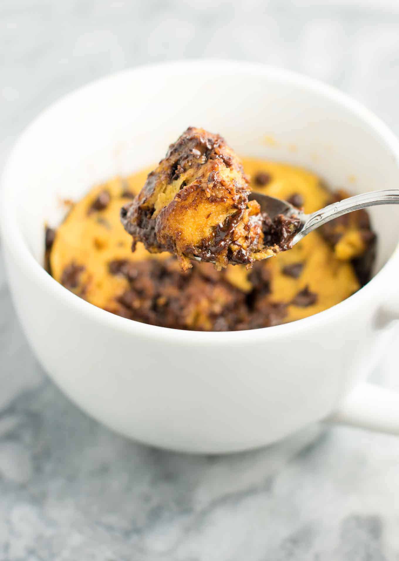 a spoonful of pumpkin mug cake