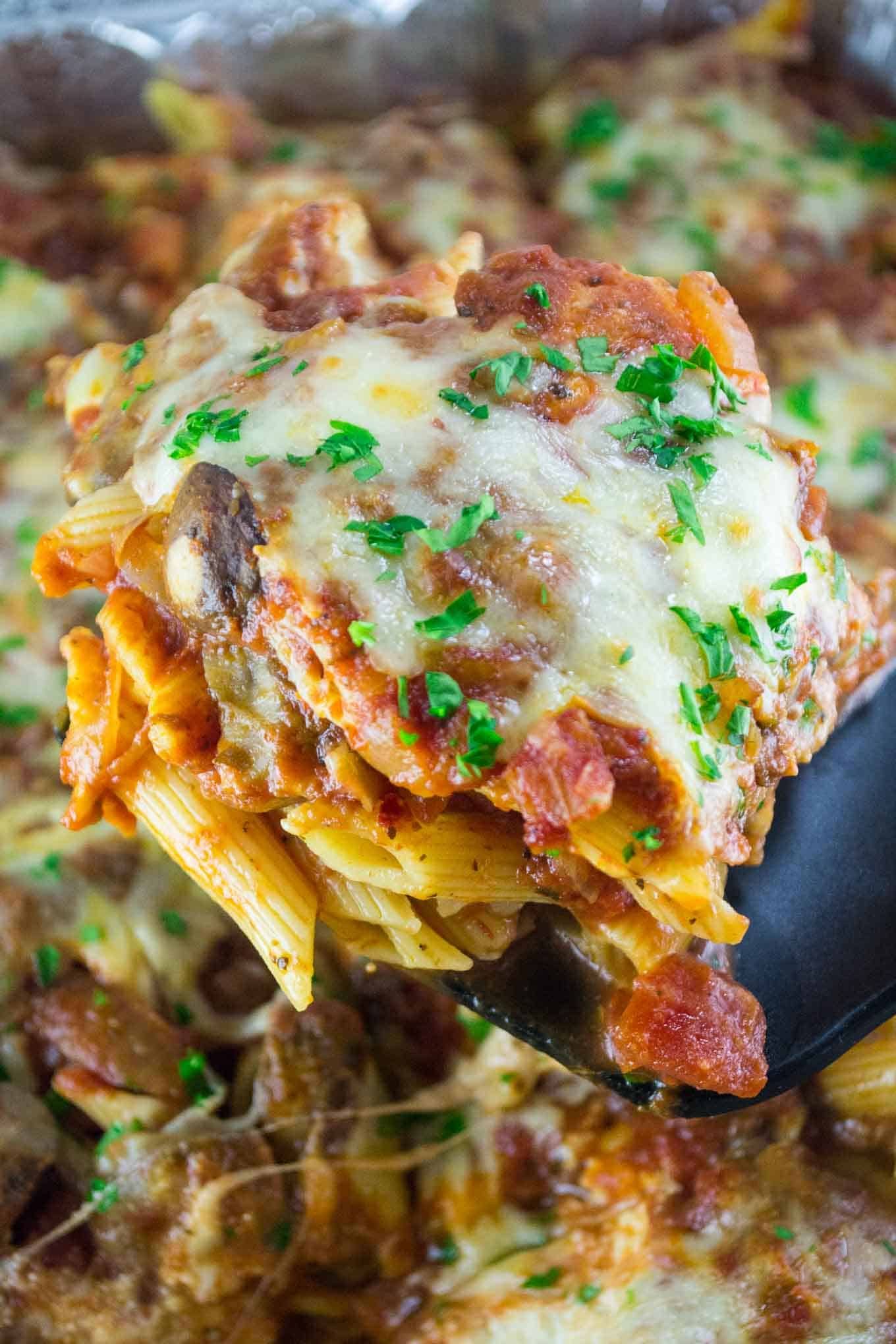 Freezer Friendly Oven Baked Ziti – an easy and delicious make ahead meal that can be frozen for later or cooked right away!