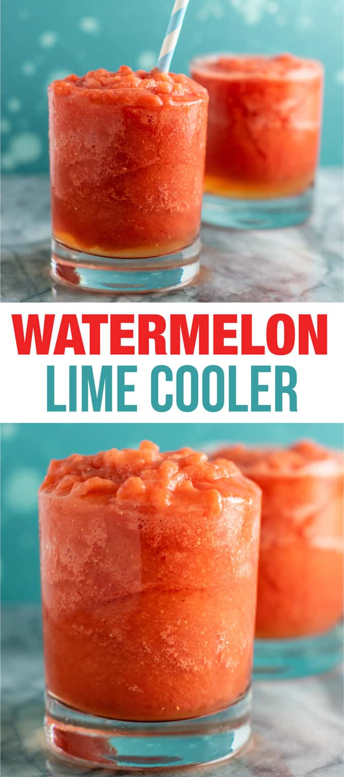 Frozen watermelon drink – healthy and refreshing summer drink! Made with just fresh lime, frozen watermelon, coconut water, and pure maple syurp. #frozenwatermelon #watermelondrink #summerdrink #healthy #coconutwater #lime #watermelonlime