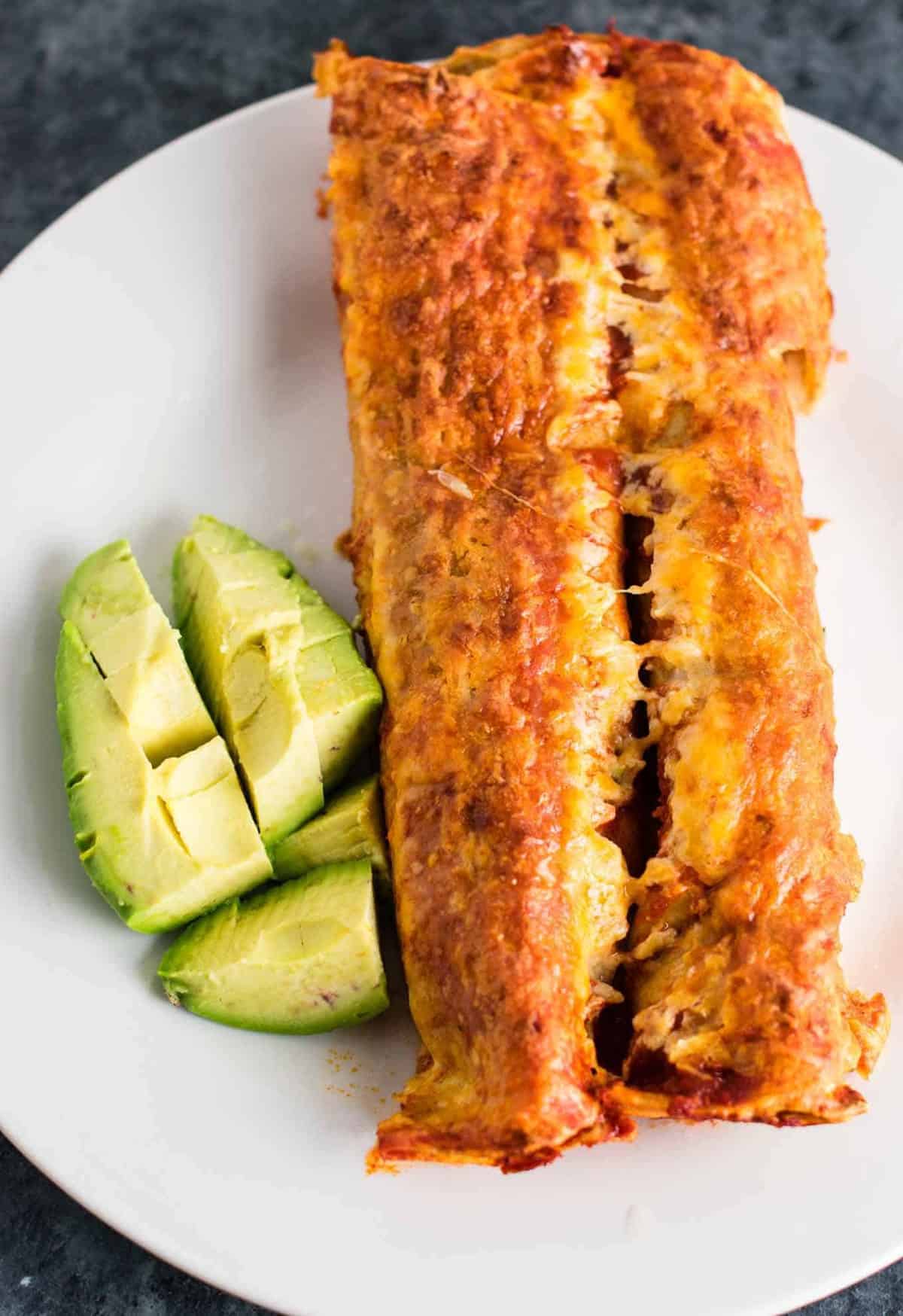 refried bean enchiladas - easy meatless mexican recipe. Made with homemade refried beans and mushrooms. 