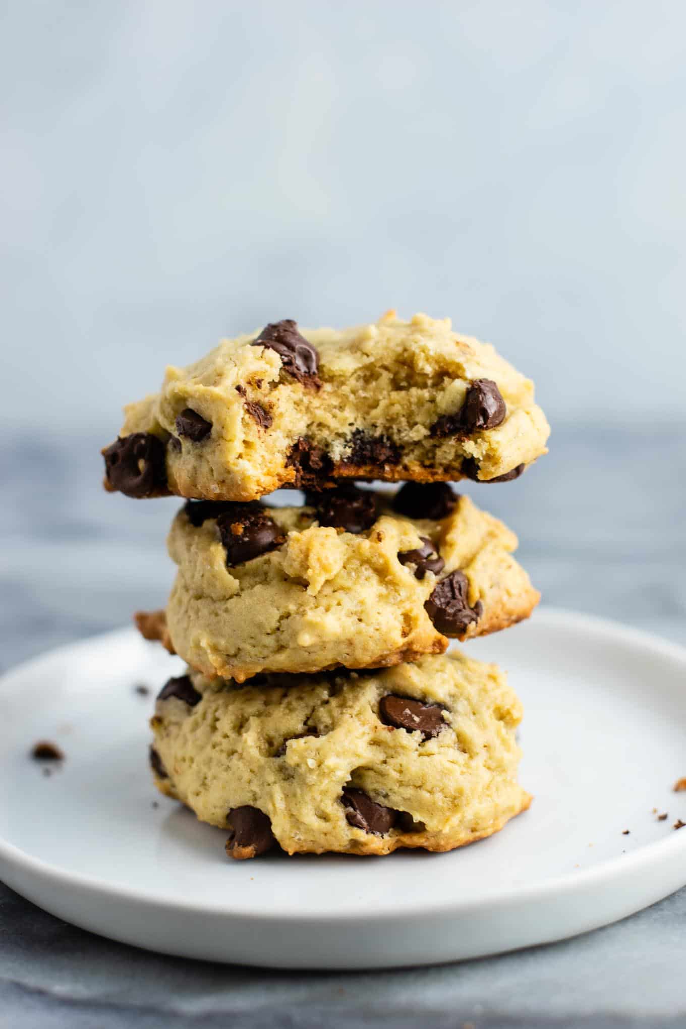 cookies stacked with the top cookie missing a bite