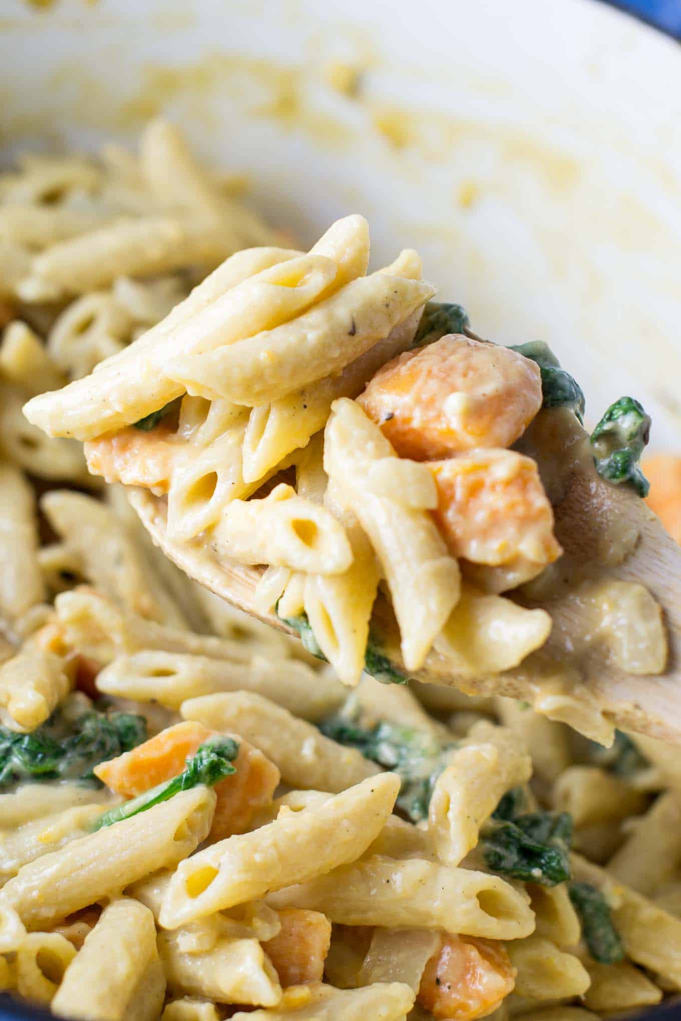 one pot sweet potato and spinach pasta