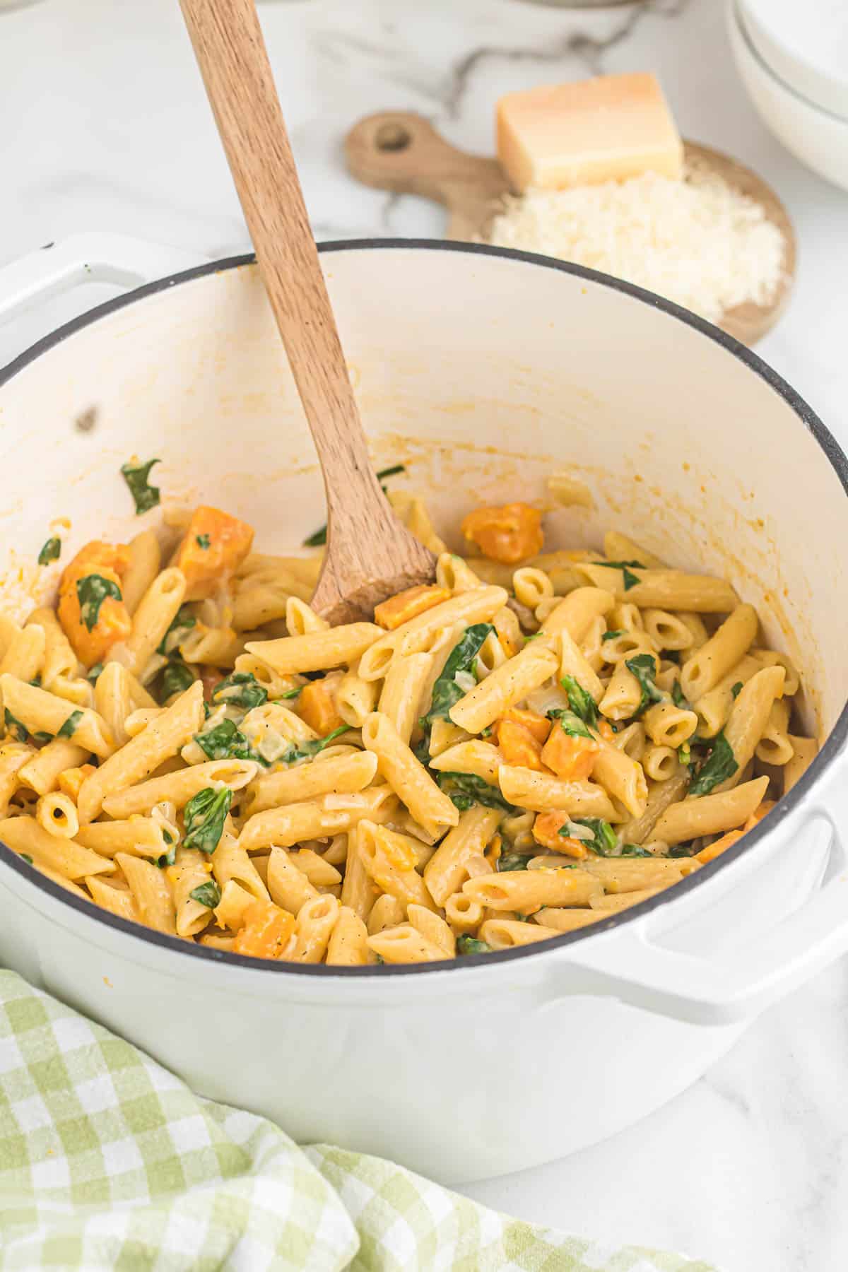 sweet potato pasta in a dutch oven