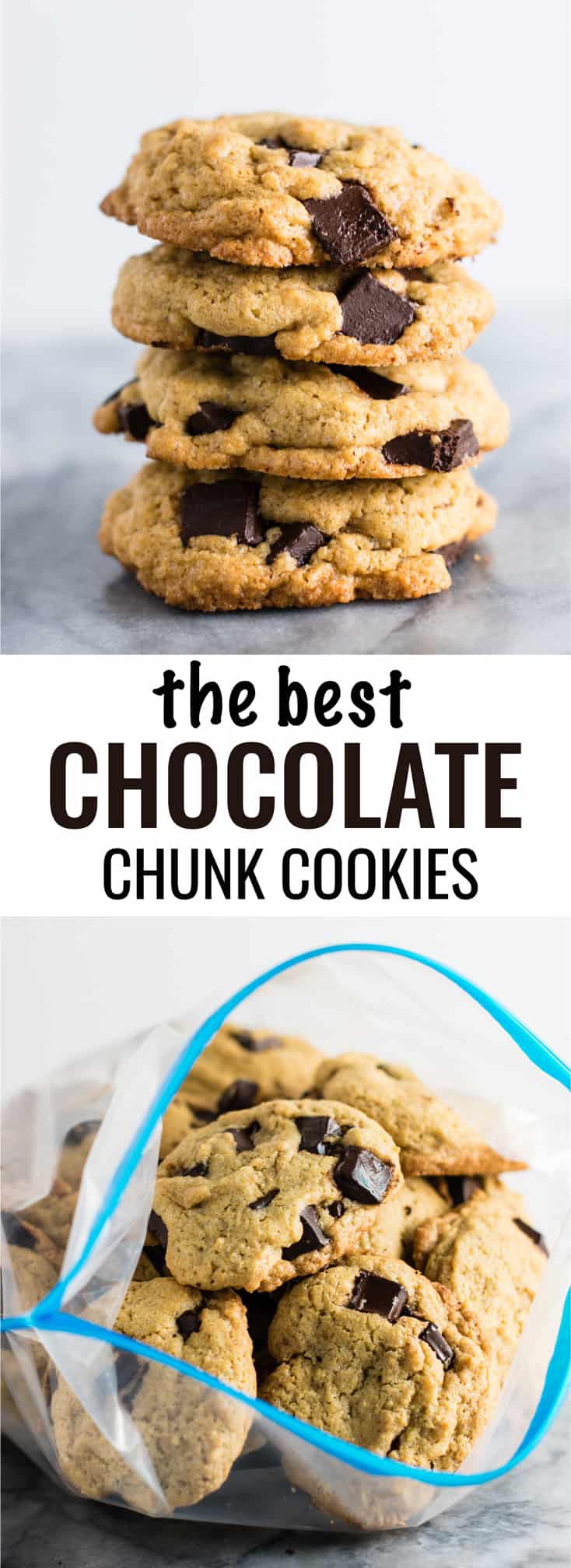 the BEST homemade chocolate chunk cookies! #cookies #chocolatechunk #desserts #dairyfree #wholewheat