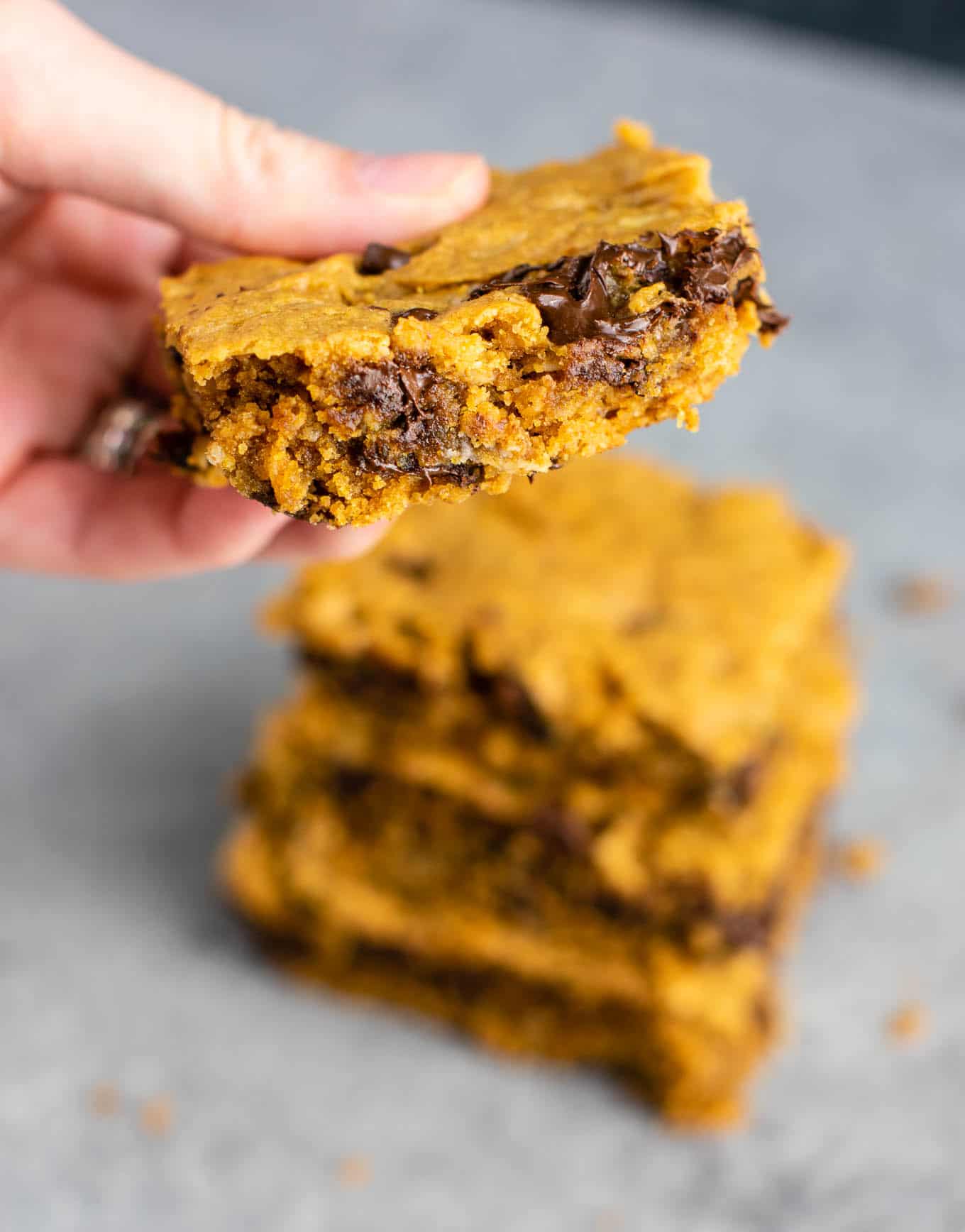 Gluten free cookie bars that are secretly healthy but taste incredibly decadent. They taste like a fancy restaurant dessert! #glutenfree #cookiebars #dessert #dairyfree #healthydessert #glutenfreedessert #glutenfreerecipe #glutenfreecookiebars