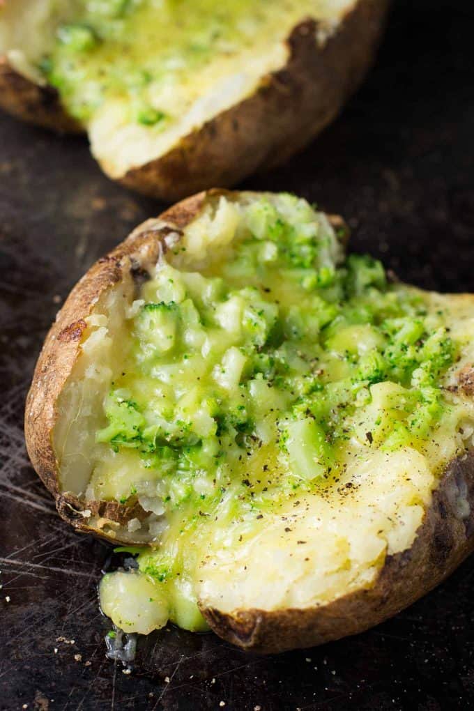 Broccoli Cheddar Stuffed Potatoes recipe w/ sharp cheddar cheese