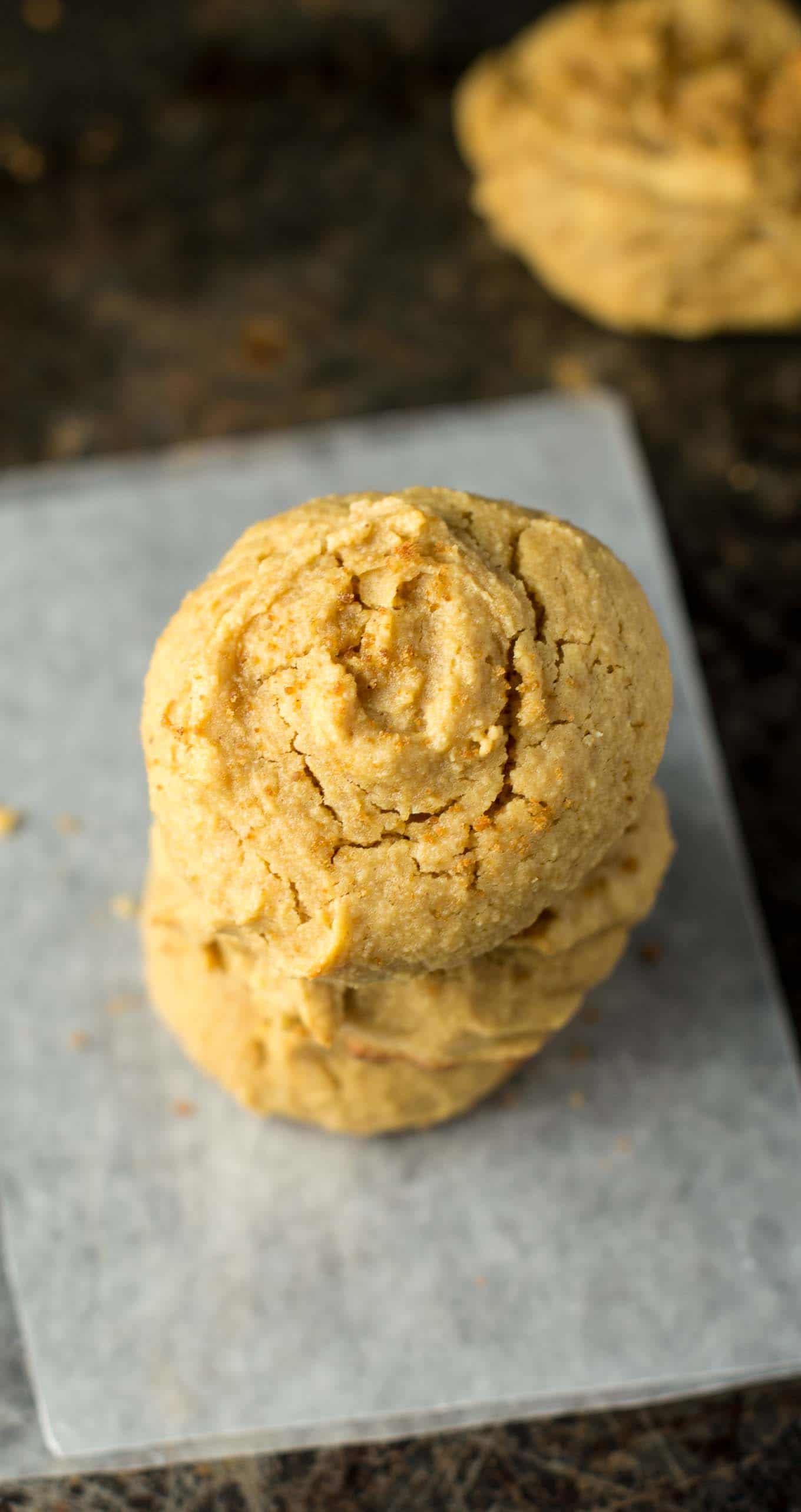 Perfect fluffy peanut butter cookies are an easy gluten free and wholesome dessert. Made with coconut flour, naturally sweetened and made in just one bowl. 