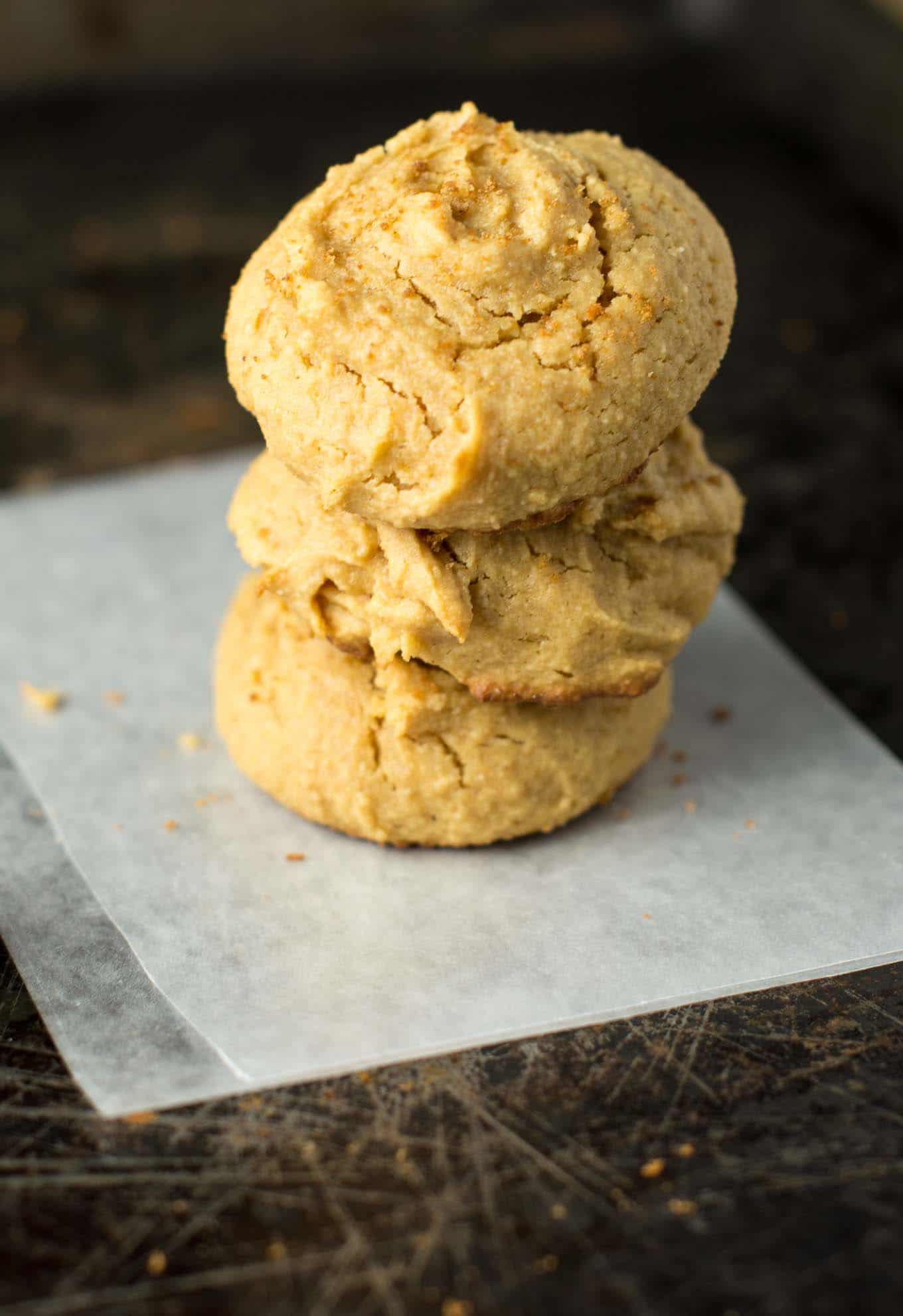 Perfect fluffy peanut butter cookies are an easy gluten free and wholesome dessert. Made with coconut flour, naturally sweetened and made in just one bowl. 