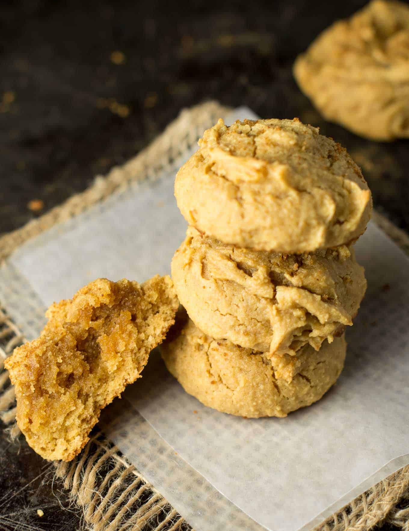 Perfect fluffy peanut butter cookies are an easy gluten free and wholesome dessert. Made with coconut flour, naturally sweetened and made in just one bowl. 