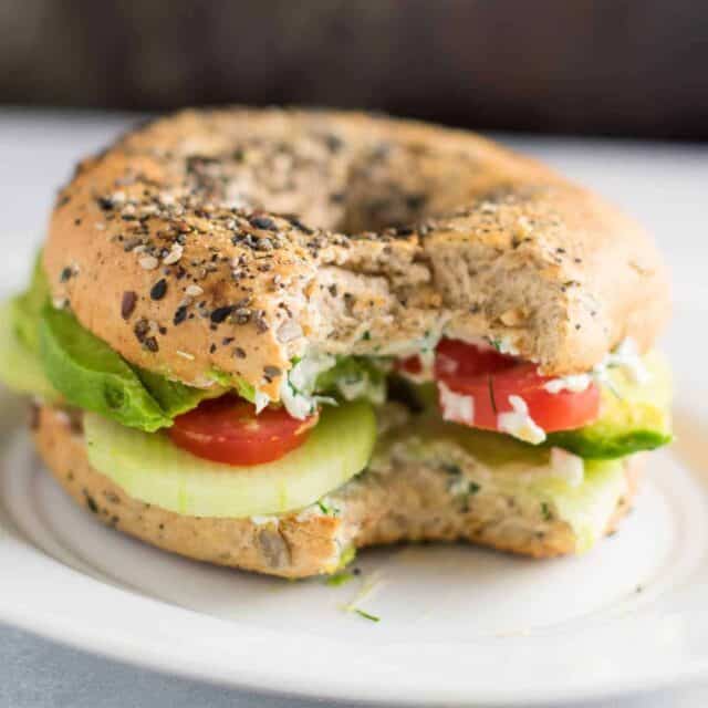 Everything Bagel Veggie Sandwiches with Garlic Dill Cream Cheese