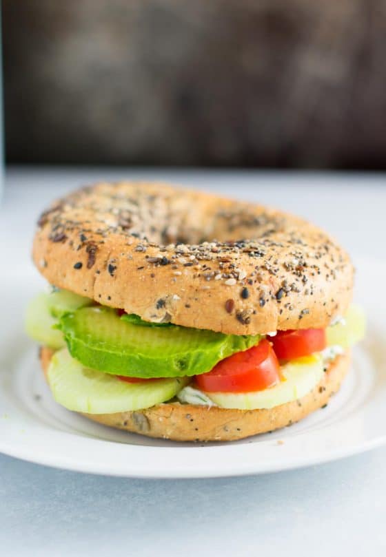 Everything Bagel Veggie Sandwiches with Garlic Dill Cream Cheese