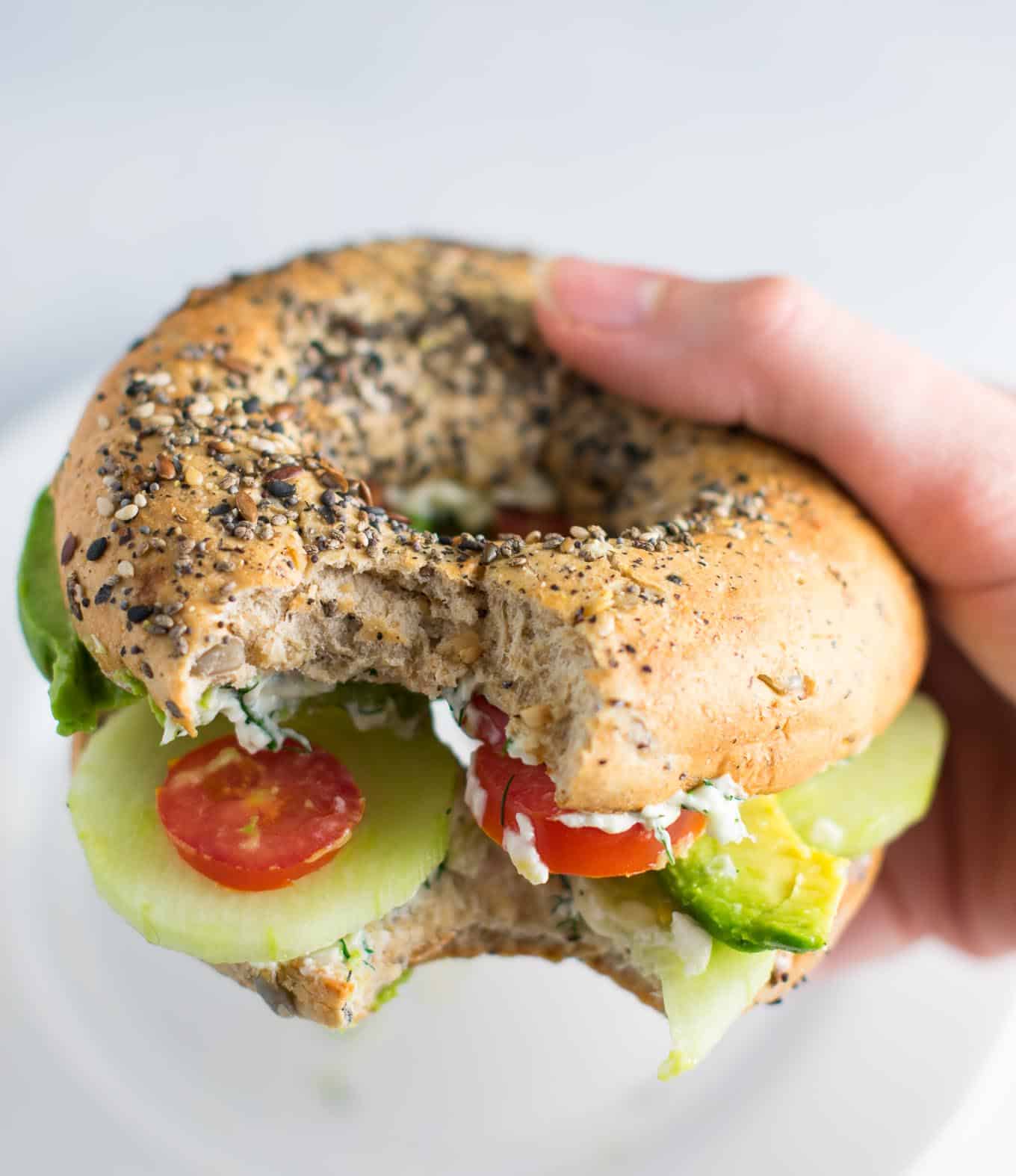 Everything Bagel Veggie Sandwiches with Garlic Dill Cream Cheese ...