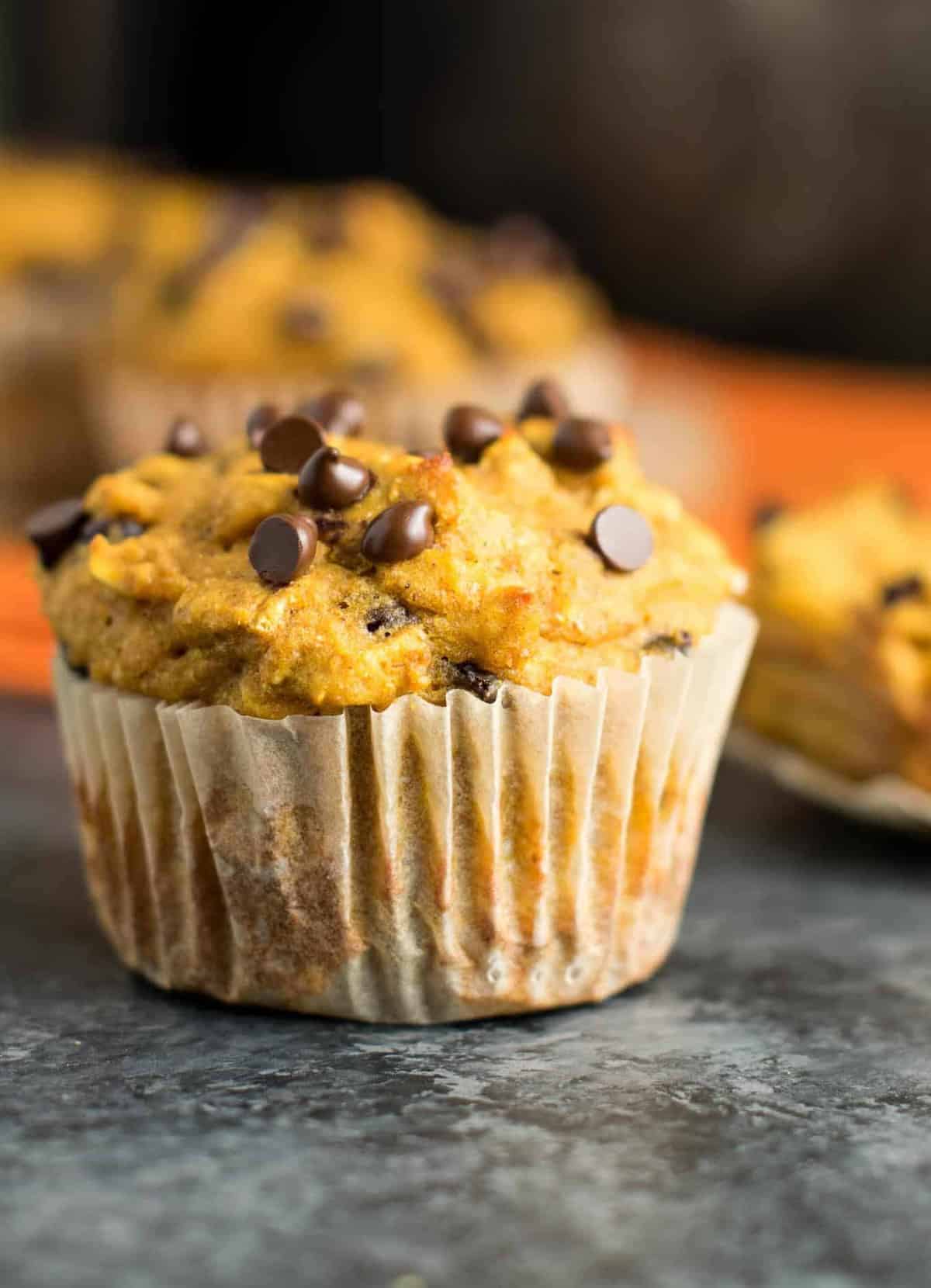 Skinny Pumpkin Chocolate Chip Muffin close up