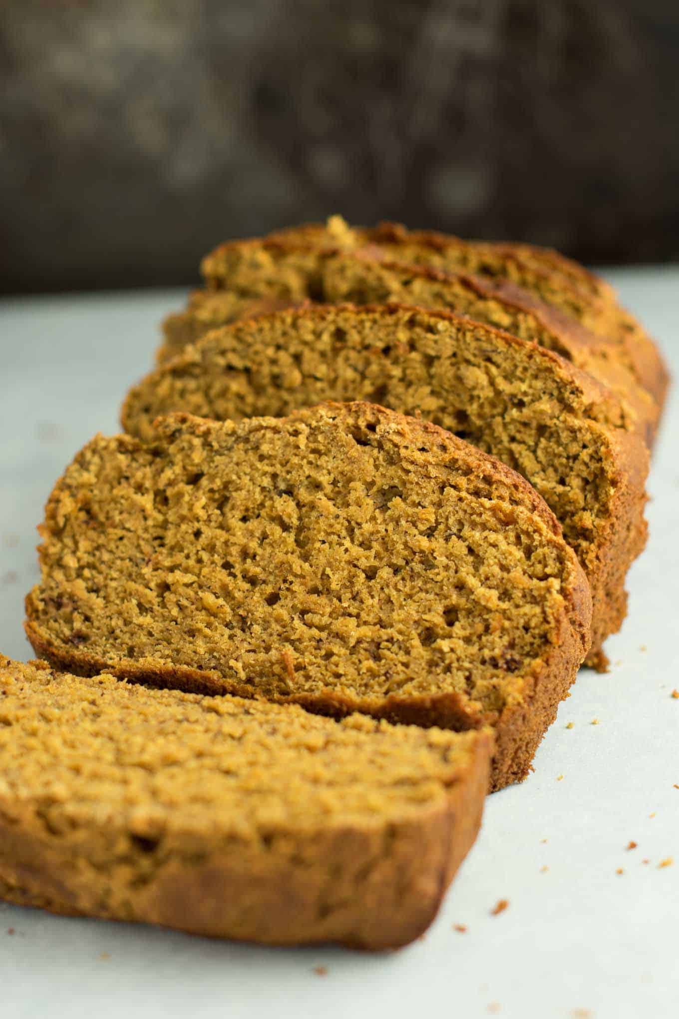 slices of banana bread showing the texture