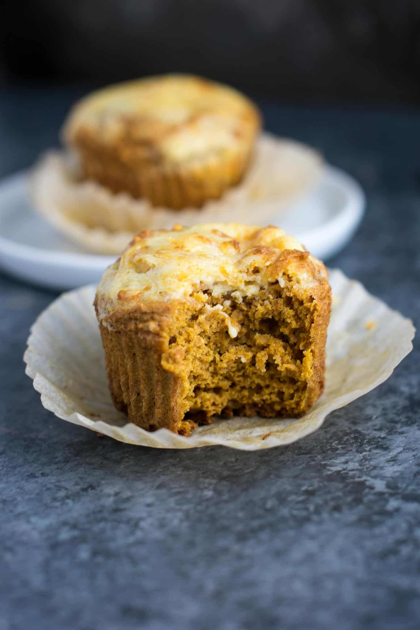 pumpkin muffin with a bite taken out