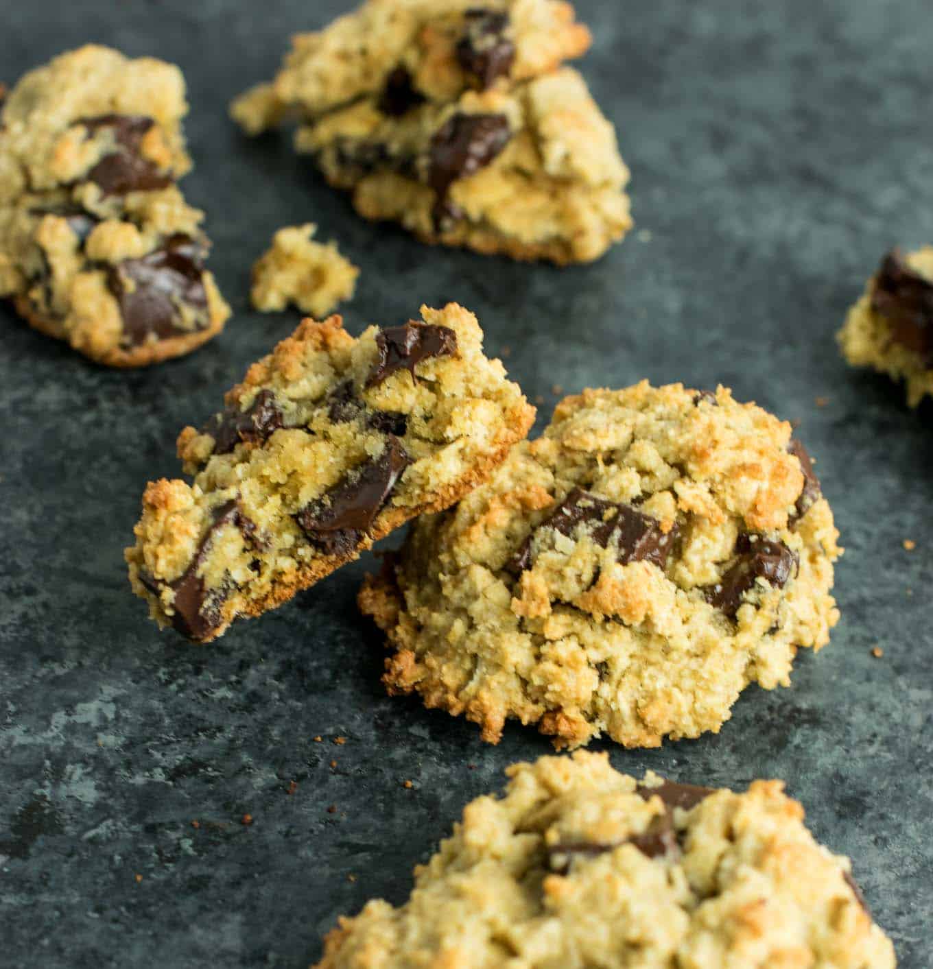 Gluten Free Oatmeal Chocolate Chip Cookies recipe made with oat flour and coconut flour. An easy, healthy, and delicious cookie recipe made using easy to find and inexpensive gluten free flours. #glutenfree #oatmealchocolatechip #healthy #cookies