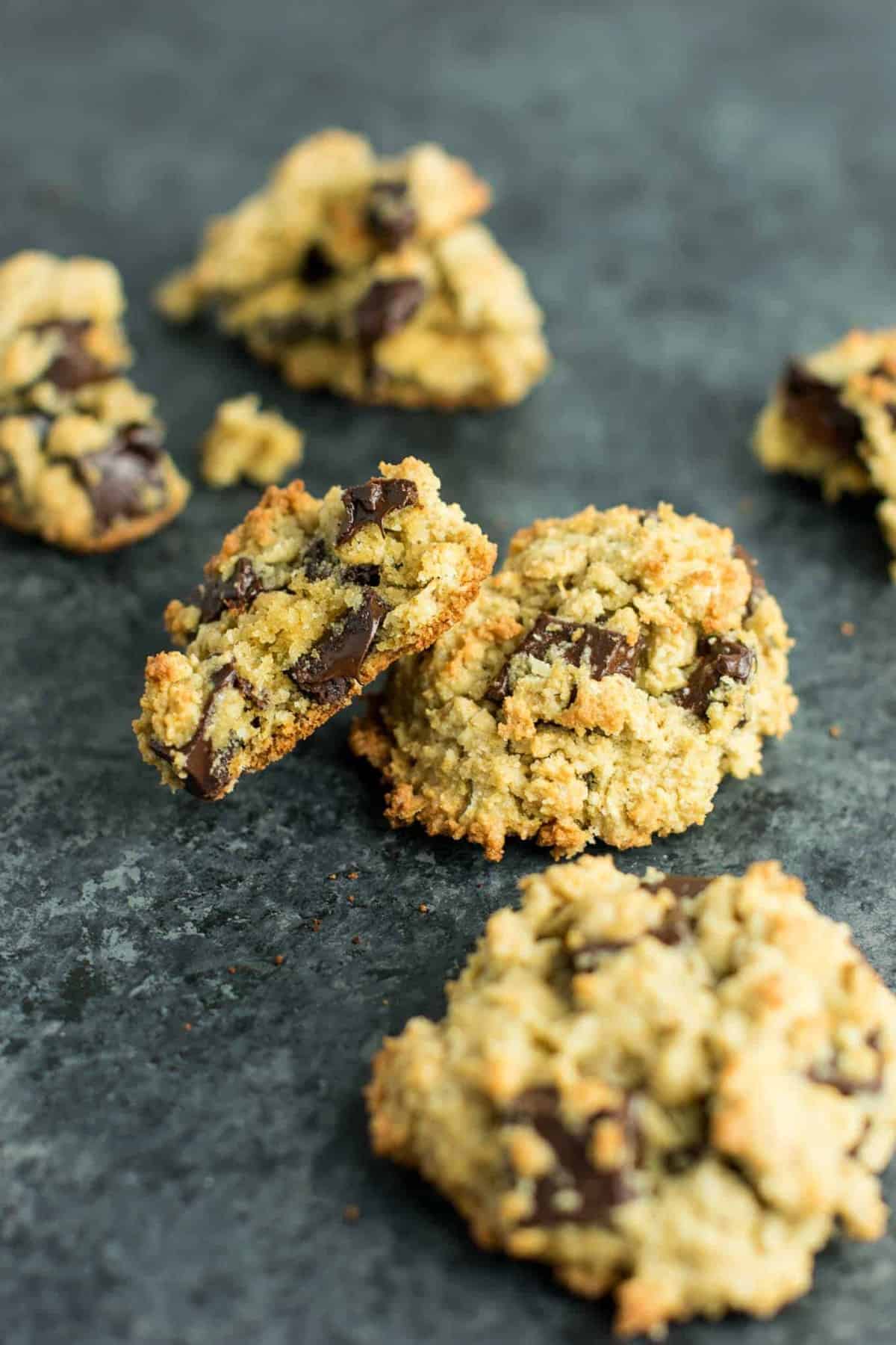 Gluten Free Oatmeal Chocolate Chip Cookies recipe made with oat flour and coconut flour. An easy, healthy, and delicious cookie recipe made using easy to find and inexpensive gluten free flours. #glutenfree #oatmealchocolatechip #healthy #cookies