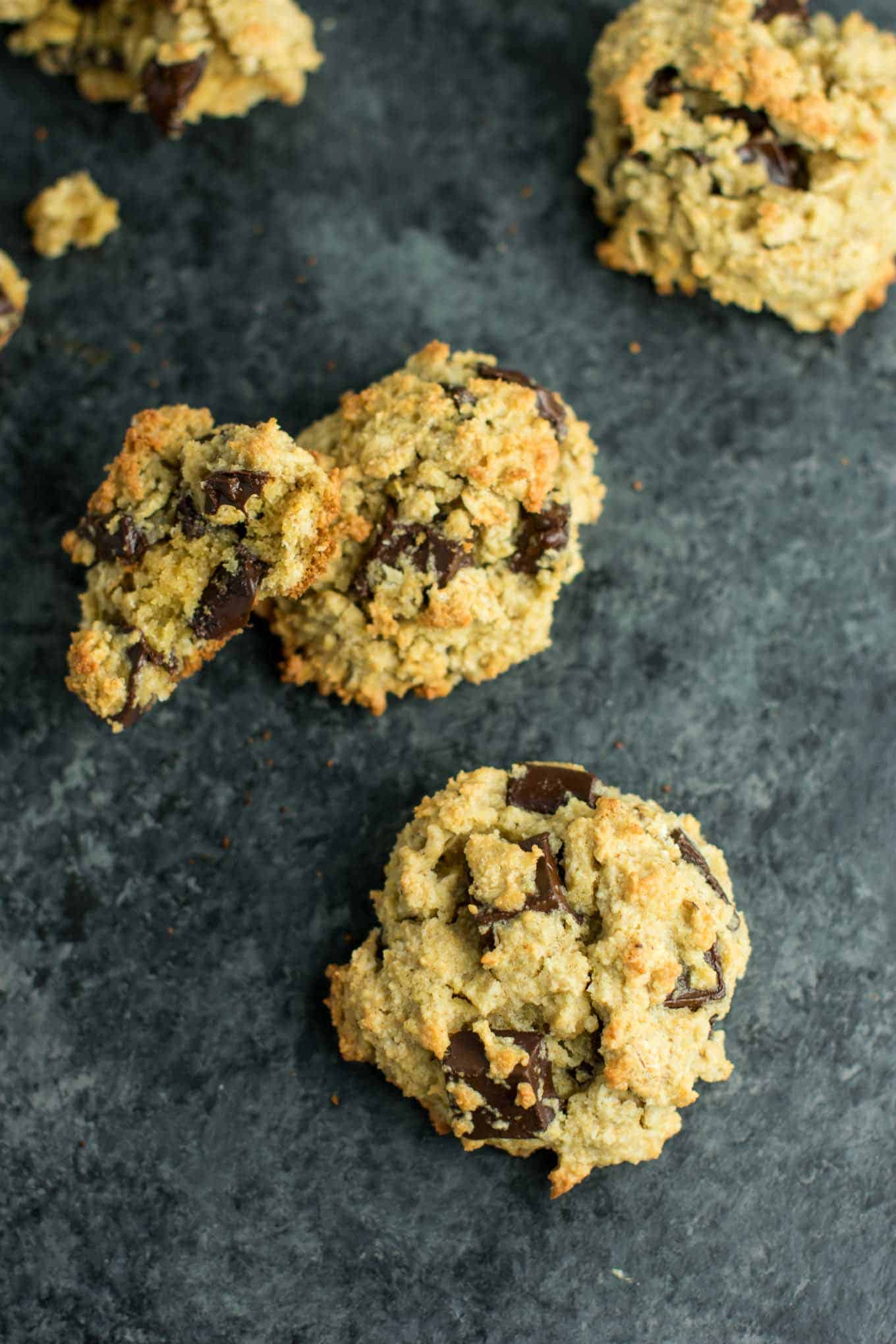 Gluten Free Oatmeal Chocolate Chip Cookies recipe made with oat flour and coconut flour. An easy, healthy, and delicious cookie recipe made using easy to find and inexpensive gluten free flours. #glutenfree #oatmealchocolatechip #healthy #cookies