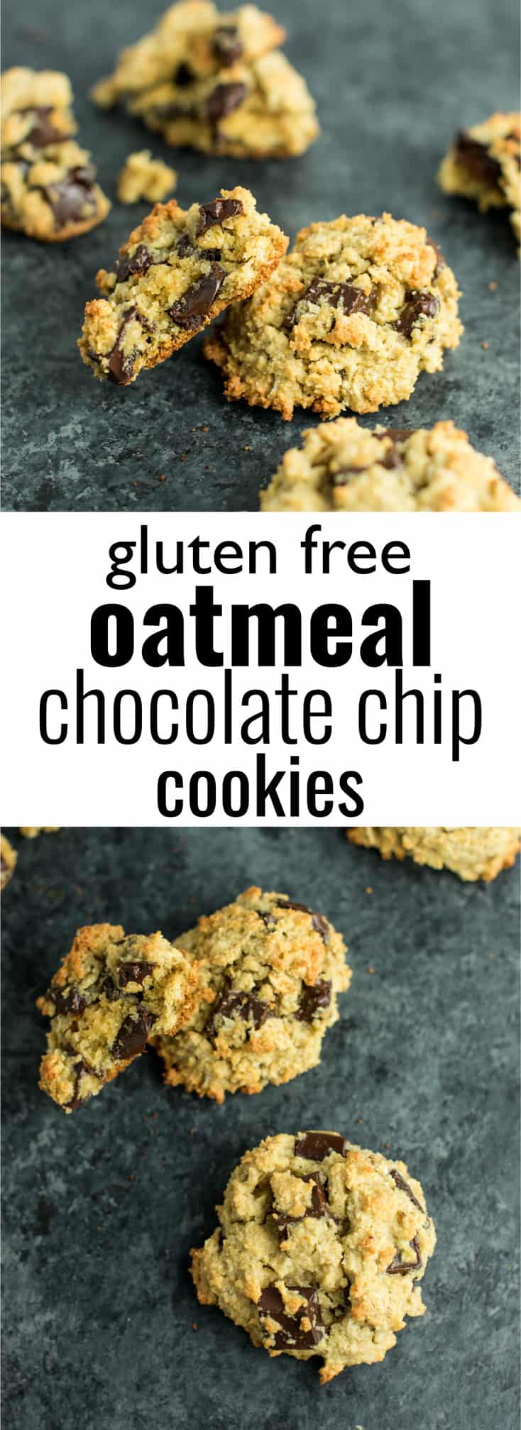 Gluten Free Oatmeal Chocolate Chip Cookies recipe made with oat flour and coconut flour. An easy, healthy, and delicious cookie recipe made using easy to find and inexpensive gluten free flours. #glutenfree #oatmealchocolatechip #healthy #cookies