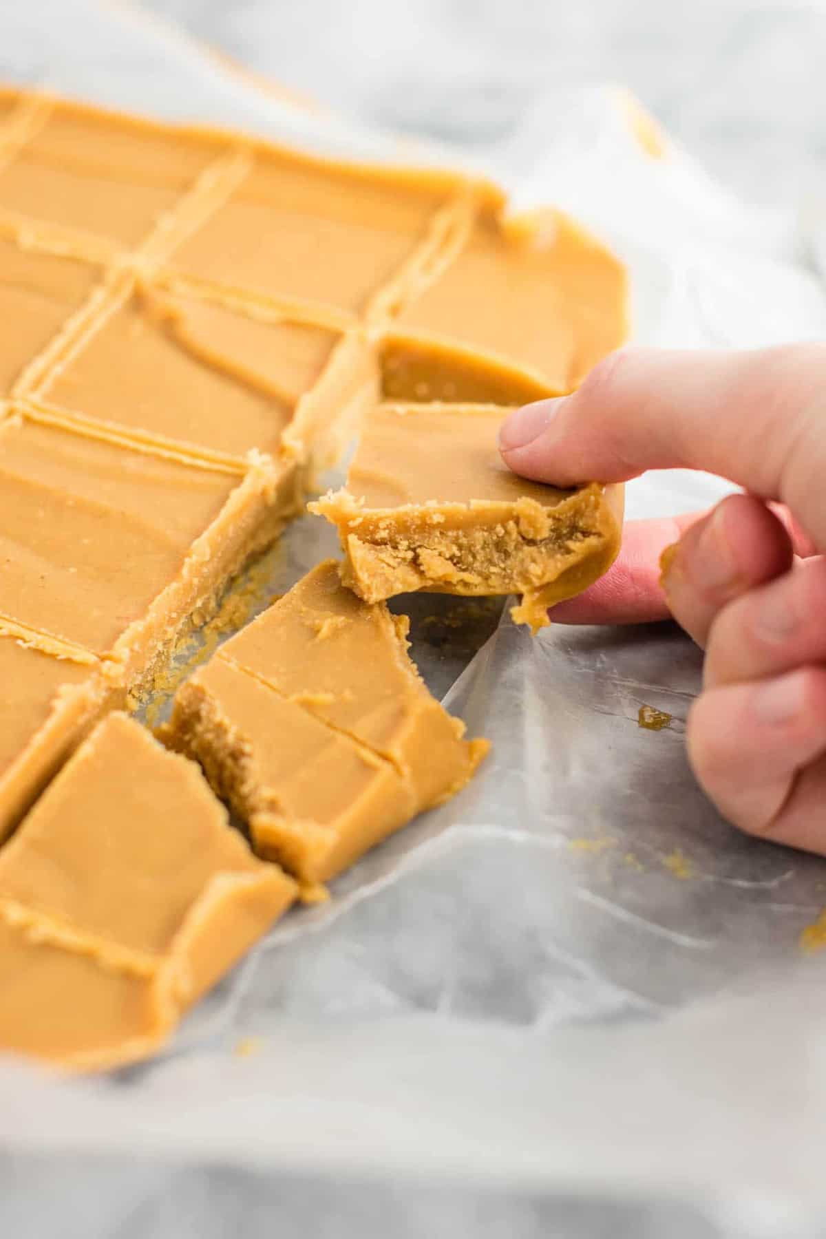 Ultimate healthy peanut butter fudge recipe (vegan, gluten free) An easy dessert you don’t have to feel guilty about! #healthyfudge #healthyveganfudge #vegandessert #peanutbutter #glutenfree #vegan