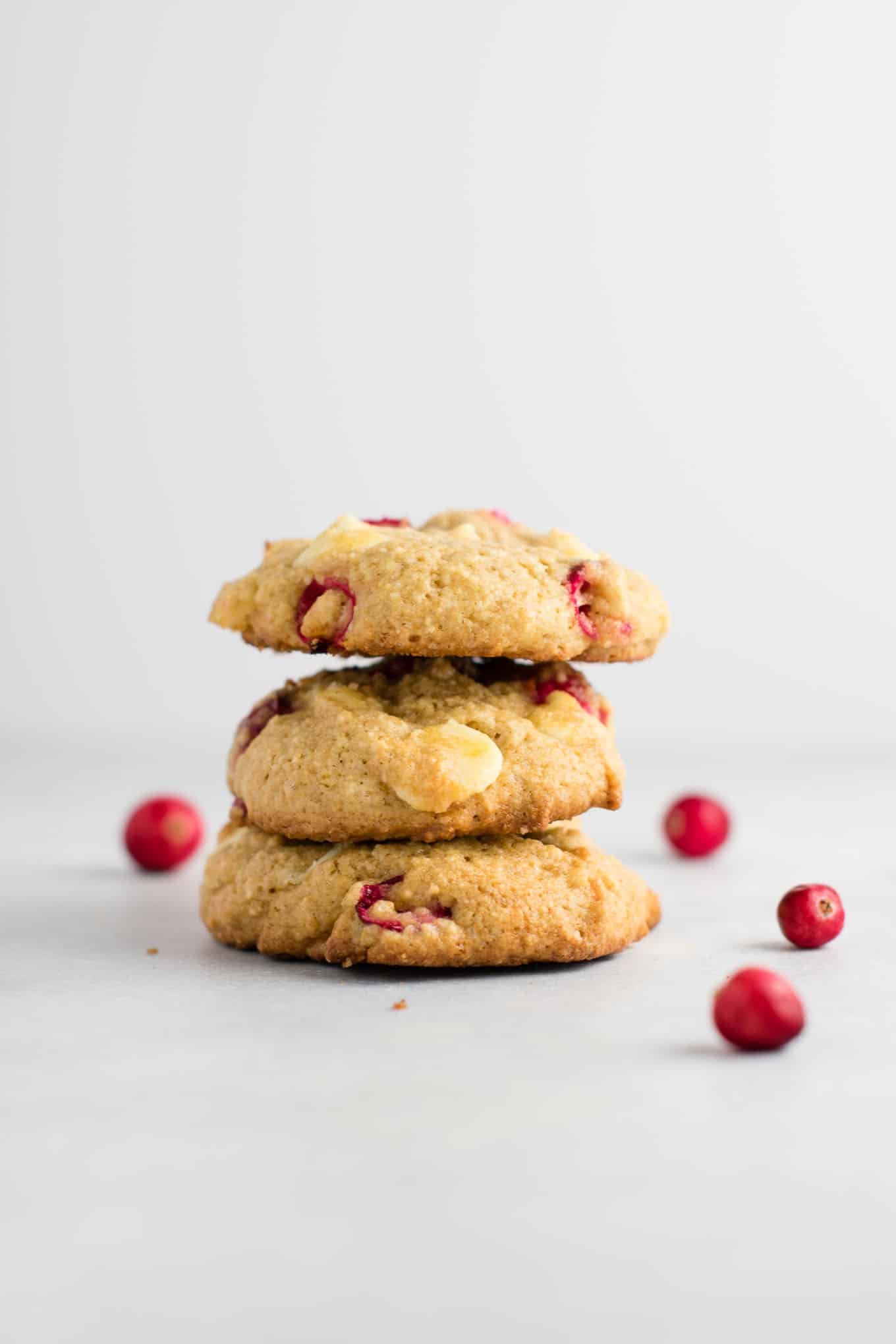 cranberry white chocolate chip cookies stacked