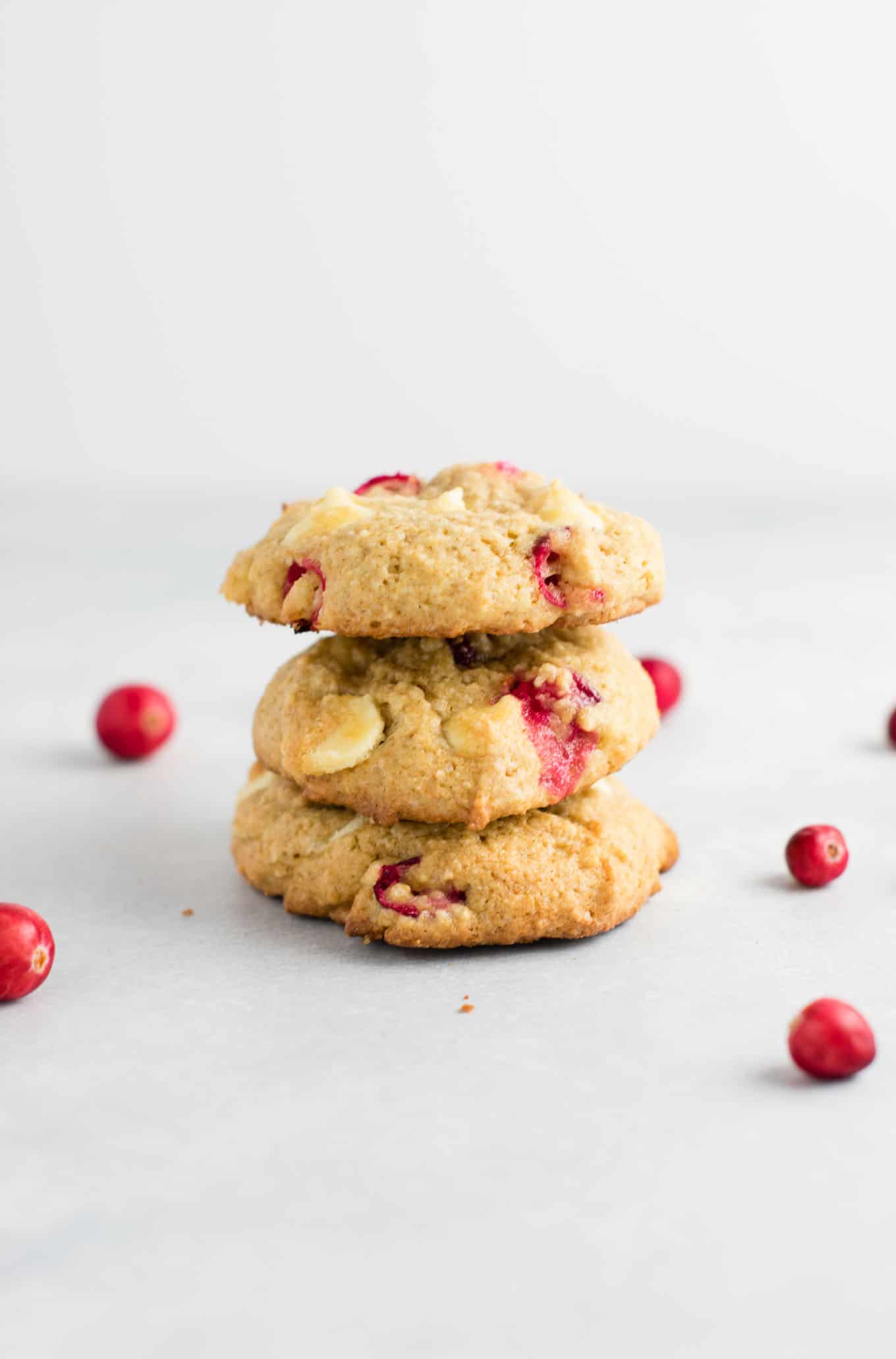 cranberry white chocolate chip cookies stacked