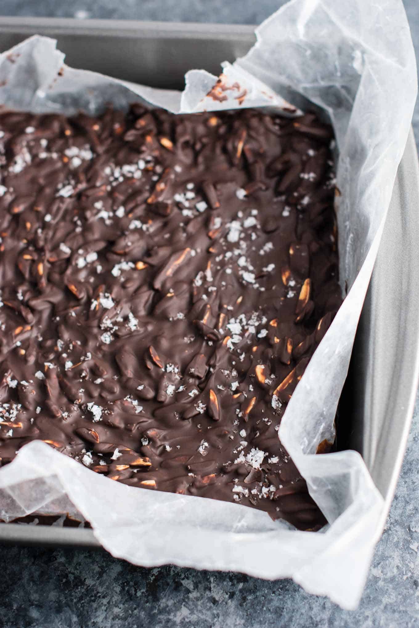 Dark Chocolate Almond bark with sea salt