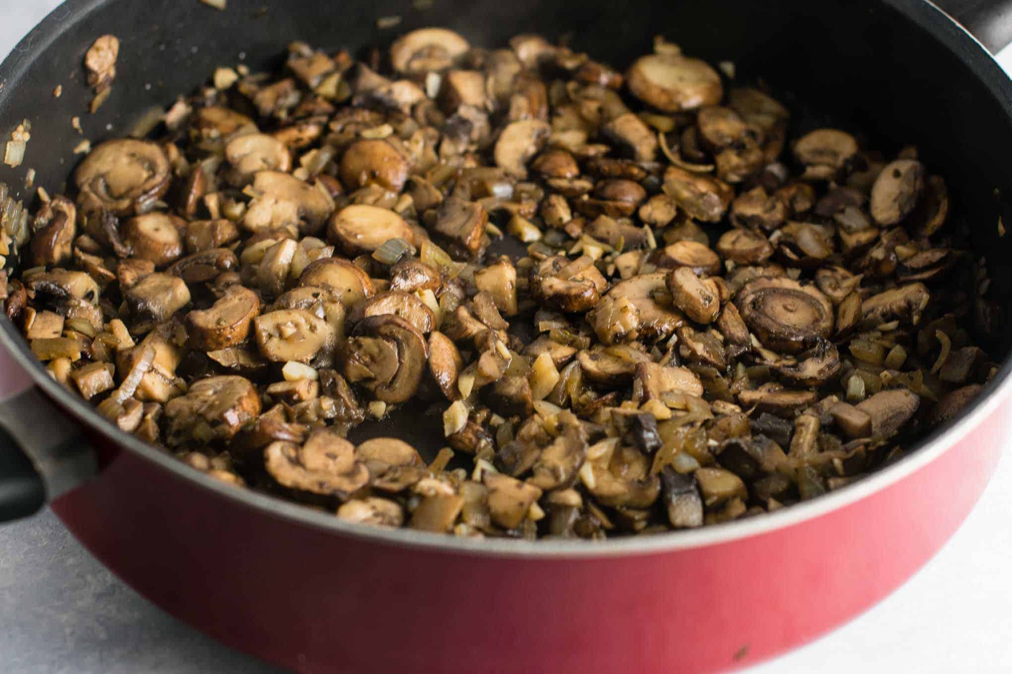 the mushrooms, garlic, and onion cooked down