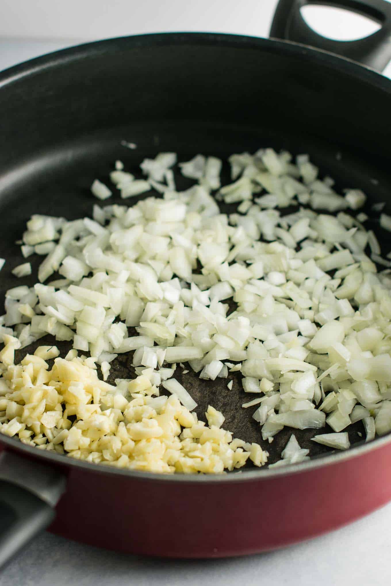 chopped onion and minced garlic in a skillet