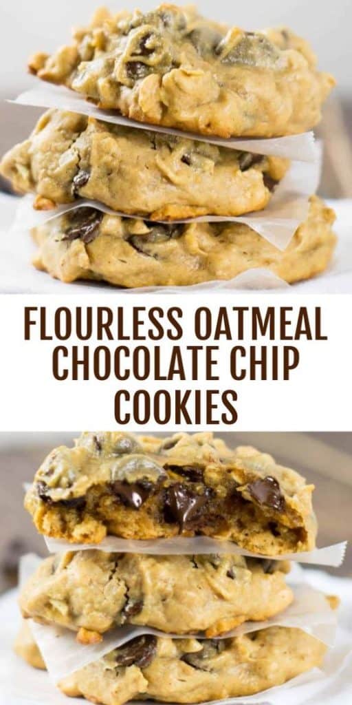 image with text "flourless oatmeal chocolate chip cookies"