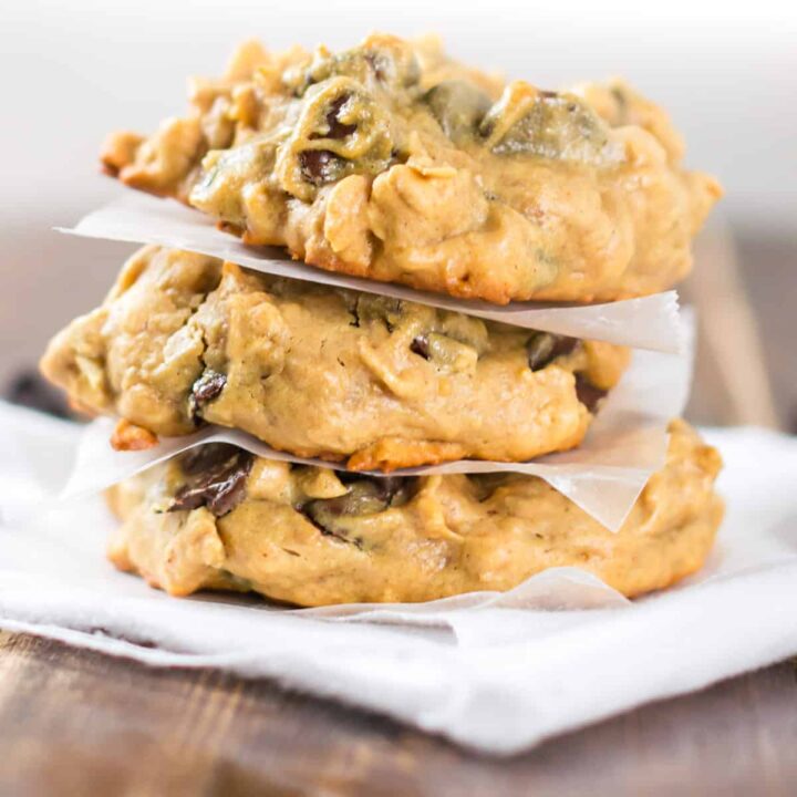peanut butter oatmeal chocolate chip cookies stacked