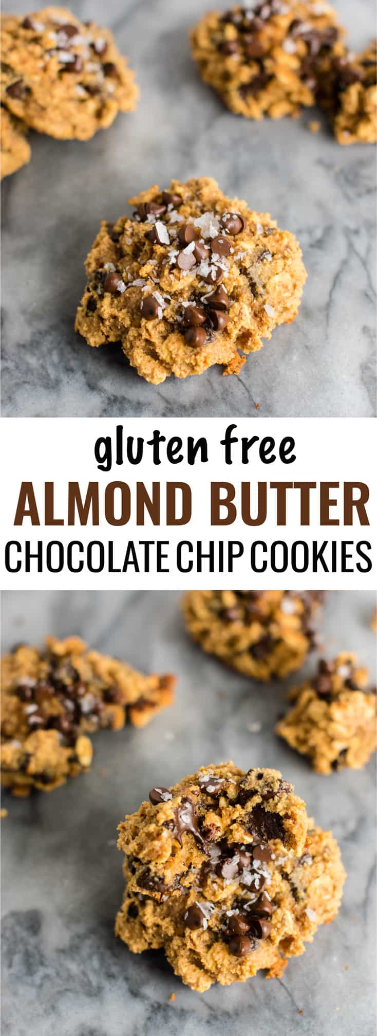 Gluten free almond butter chocolate chip cookies with sea salt. #healthy #dessert #glutenfree #almondbutter #healthydessert