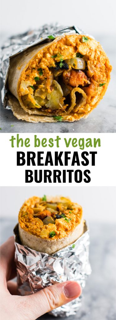 The BEST vegan breakfast burrito recipe you’ll ever try! Made with scrambled tofu and crispy vegan breakfast hash. #veganbreakfastburrito #veganbreakfast #vegan #breakfastburrito