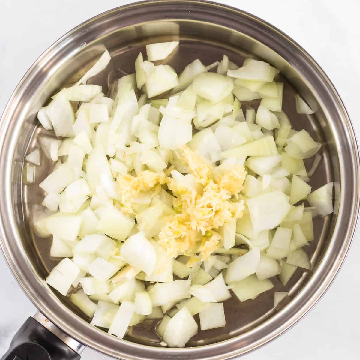 garlic and onion in a sauce pan
