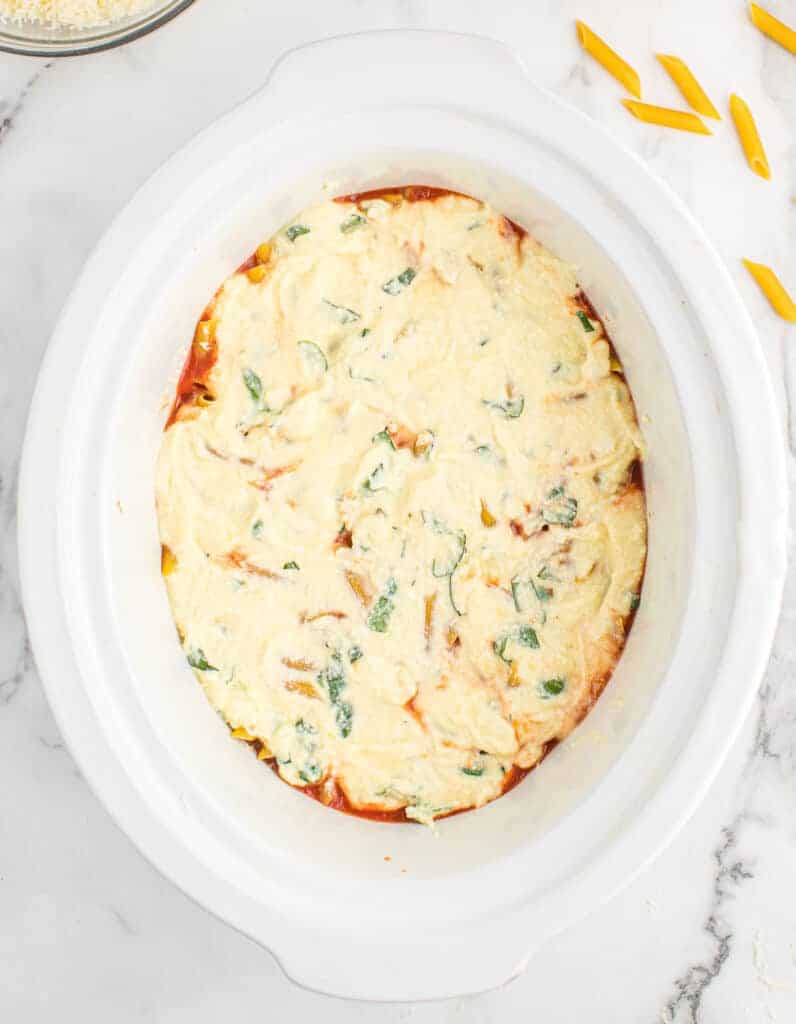 final ricotta layer in the crock pot