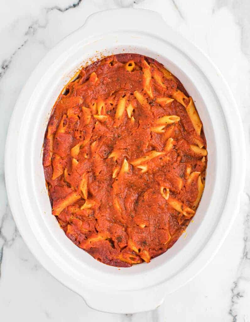 cooked crock pot baked ziti