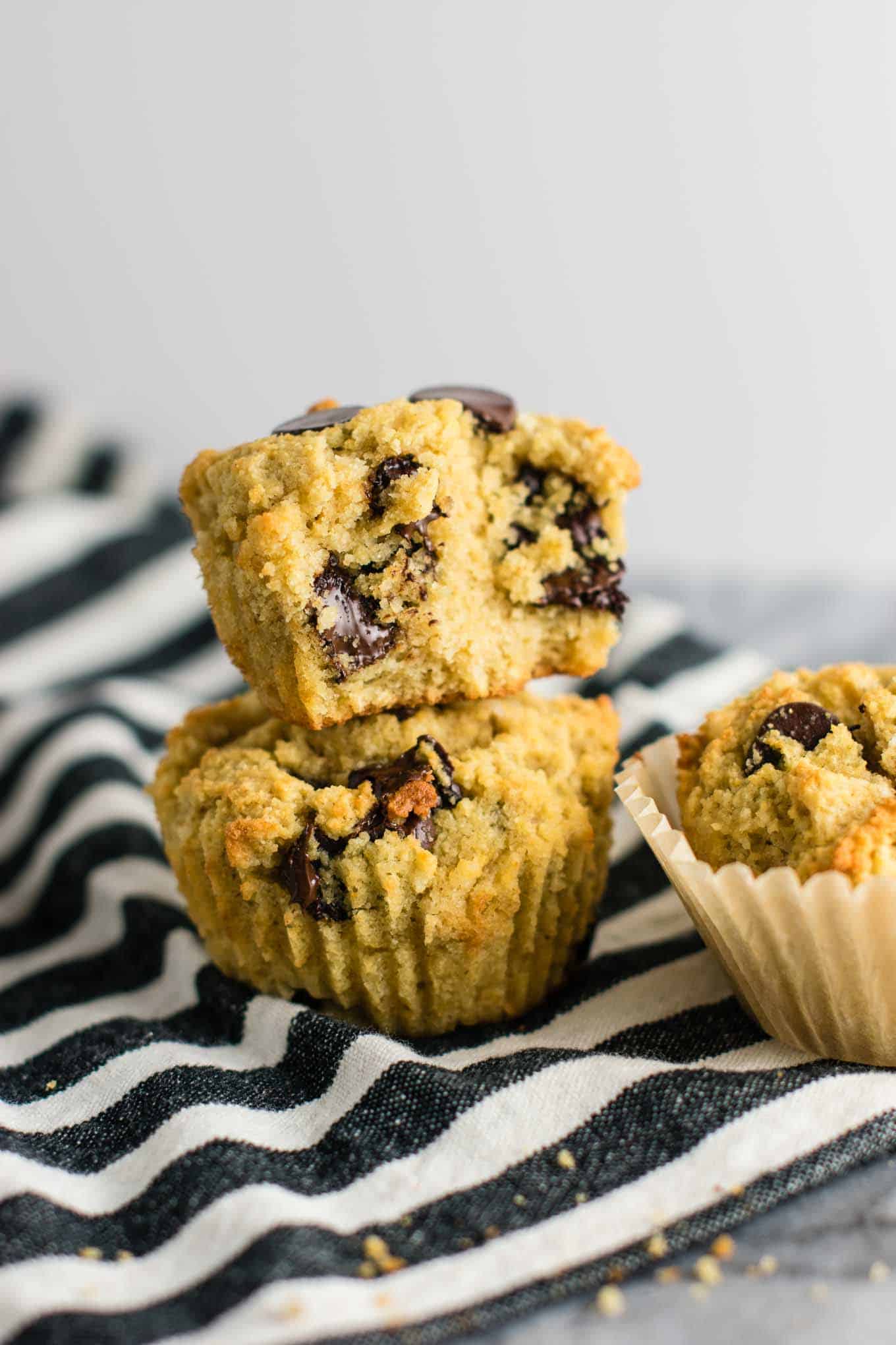 Gluten free chocolate chip muffins (dairy free) Made with coconut flour and oat flour and naturally sweetened! #breakfast #glutenfree #chocolatechipmuffins #glutenfreedairyfree #dairyfree