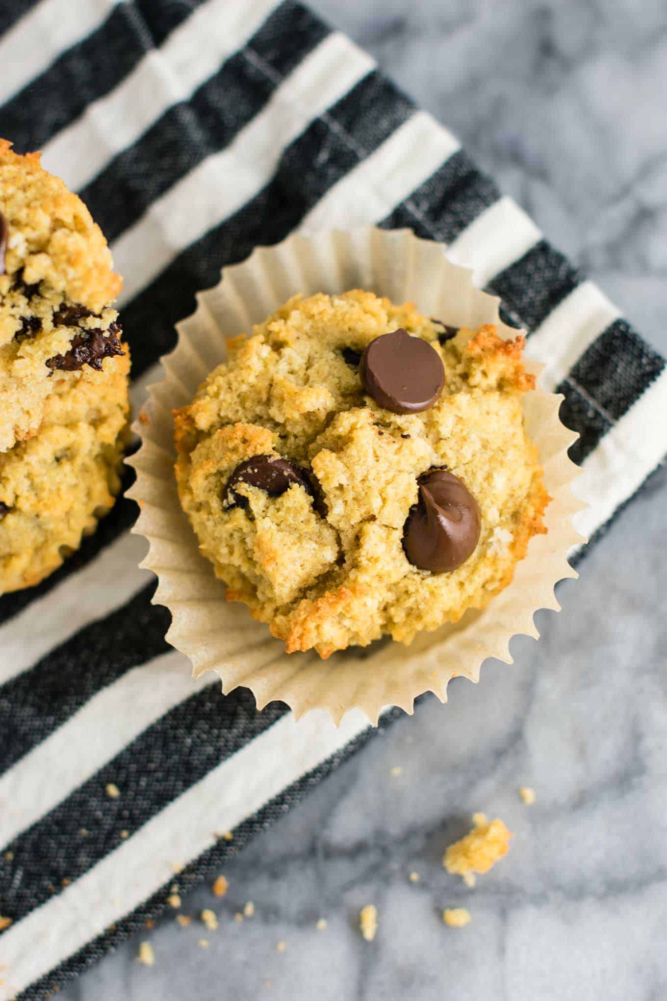 Gluten free chocolate chip muffins (dairy free) Made with coconut flour and oat flour and naturally sweetened! #breakfast #glutenfree #chocolatechipmuffins #glutenfreedairyfree #dairyfree