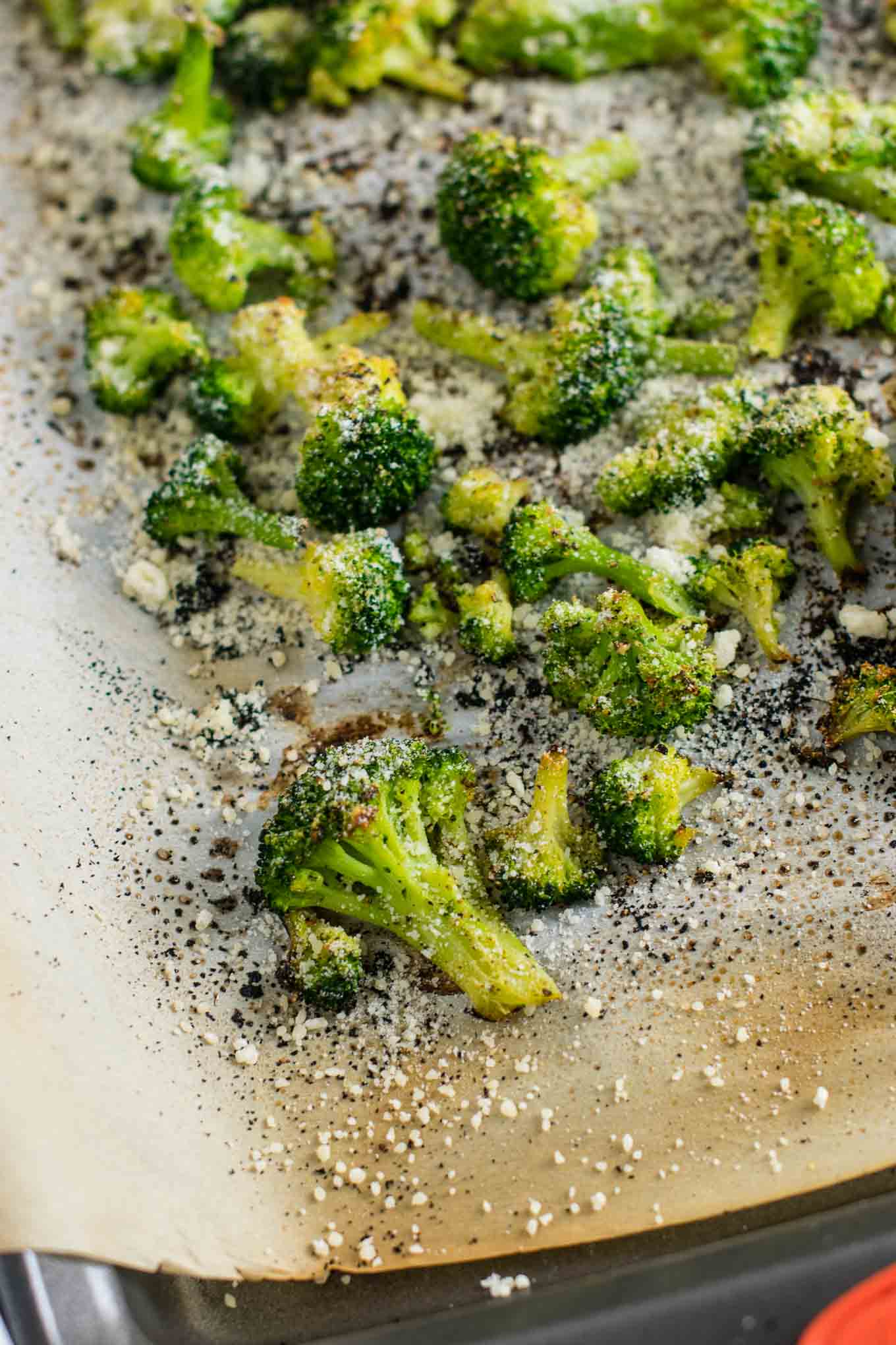 finished broccoli sprinkled with parmesan cheese