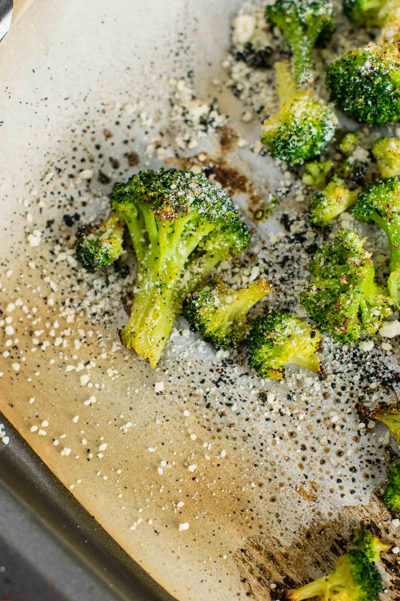 roasted broccoli sprinkled with parmesan cheese