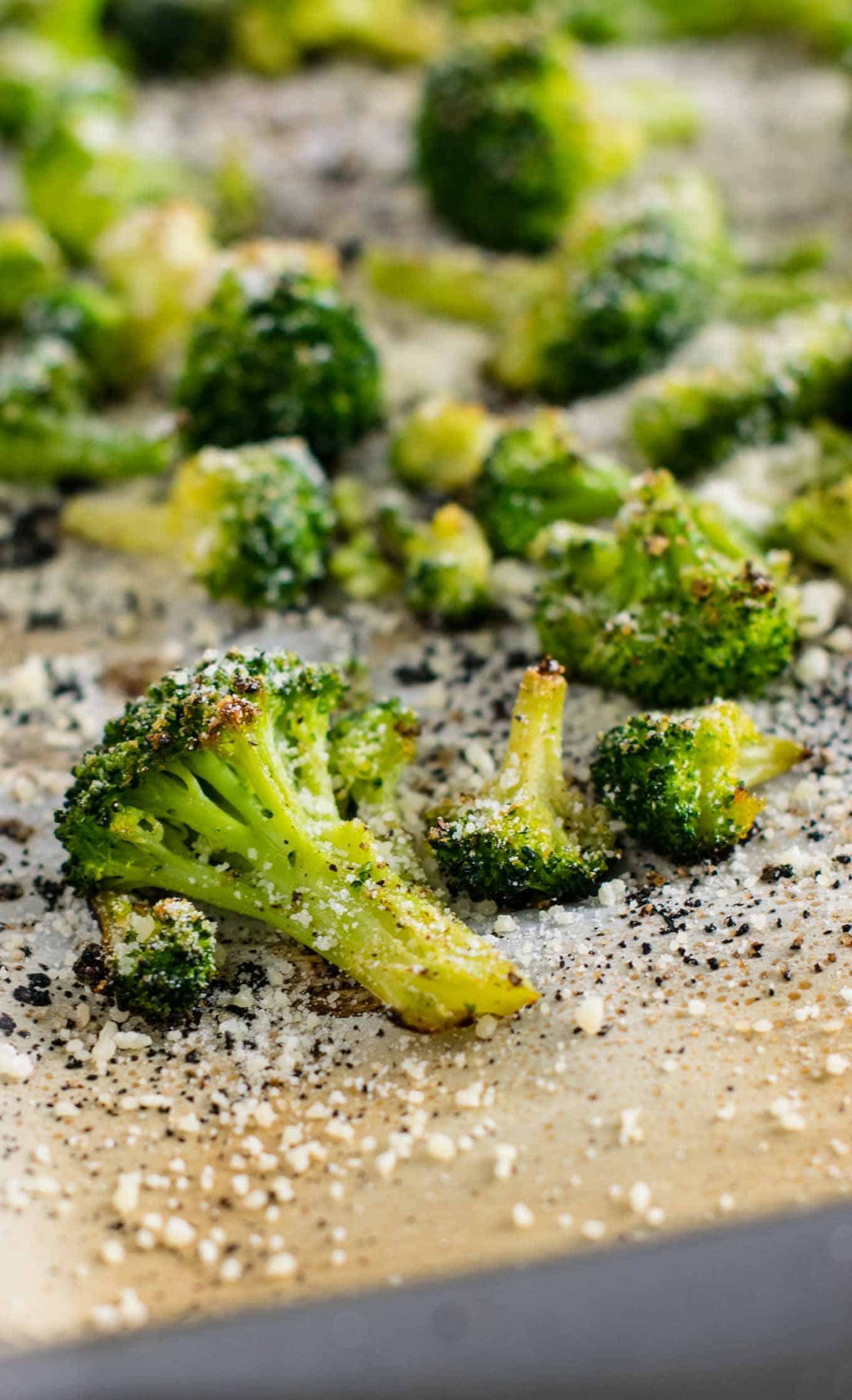  Oven roasted frozen broccoli sprinkled with parmesan cheese