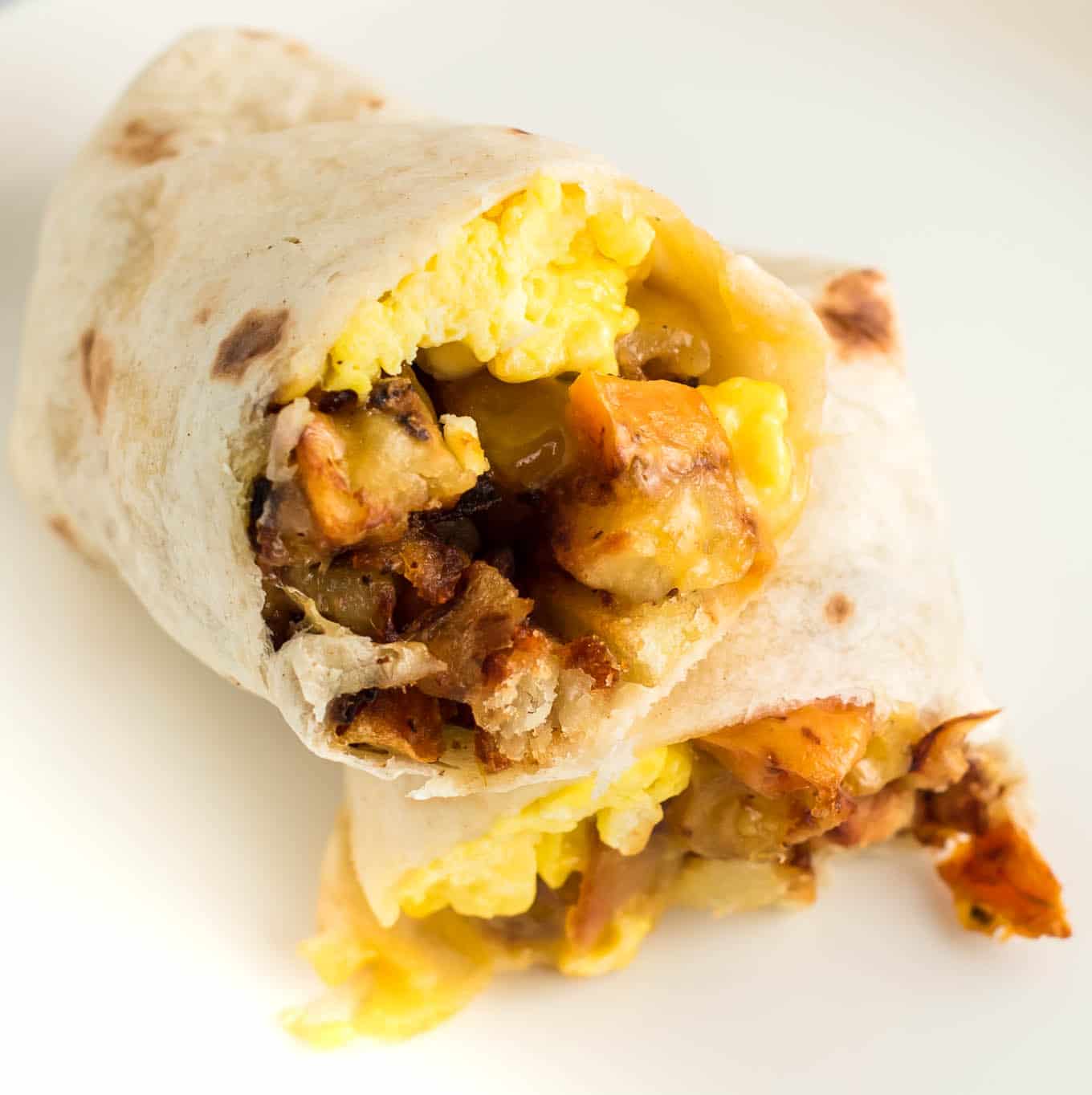 breakfast burrito cut in half