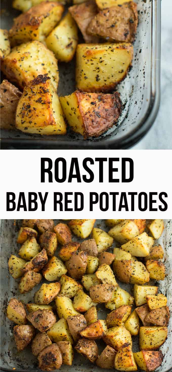 Roasted baby red potatoes made with easy ingredients. Everyone loves this easy side dish! #sidedish #babyredpotatoes #dinner 